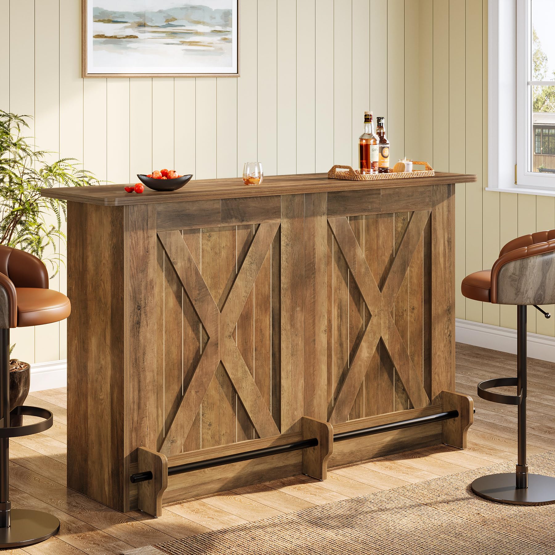 63-Inch Bar Table with Storage Shelves