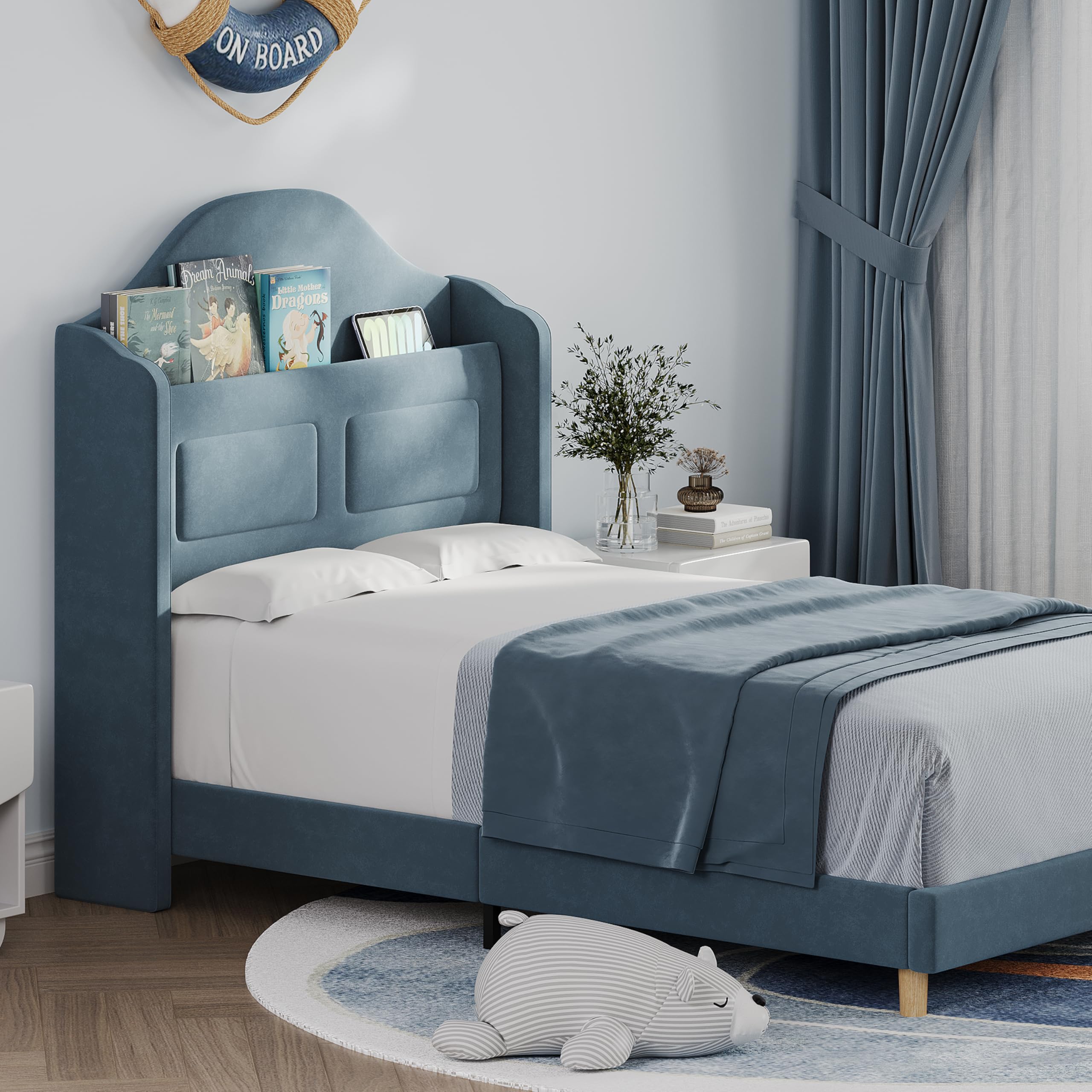 Twin LED Platform Bed with Storage Headboard