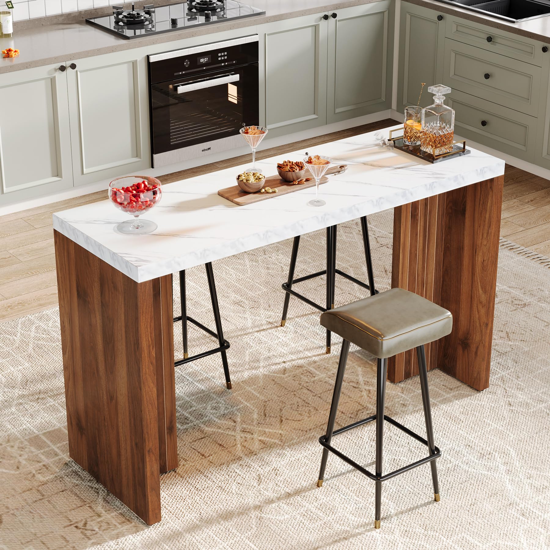 Modern Counter Height Bar Table with Faux Marble Top