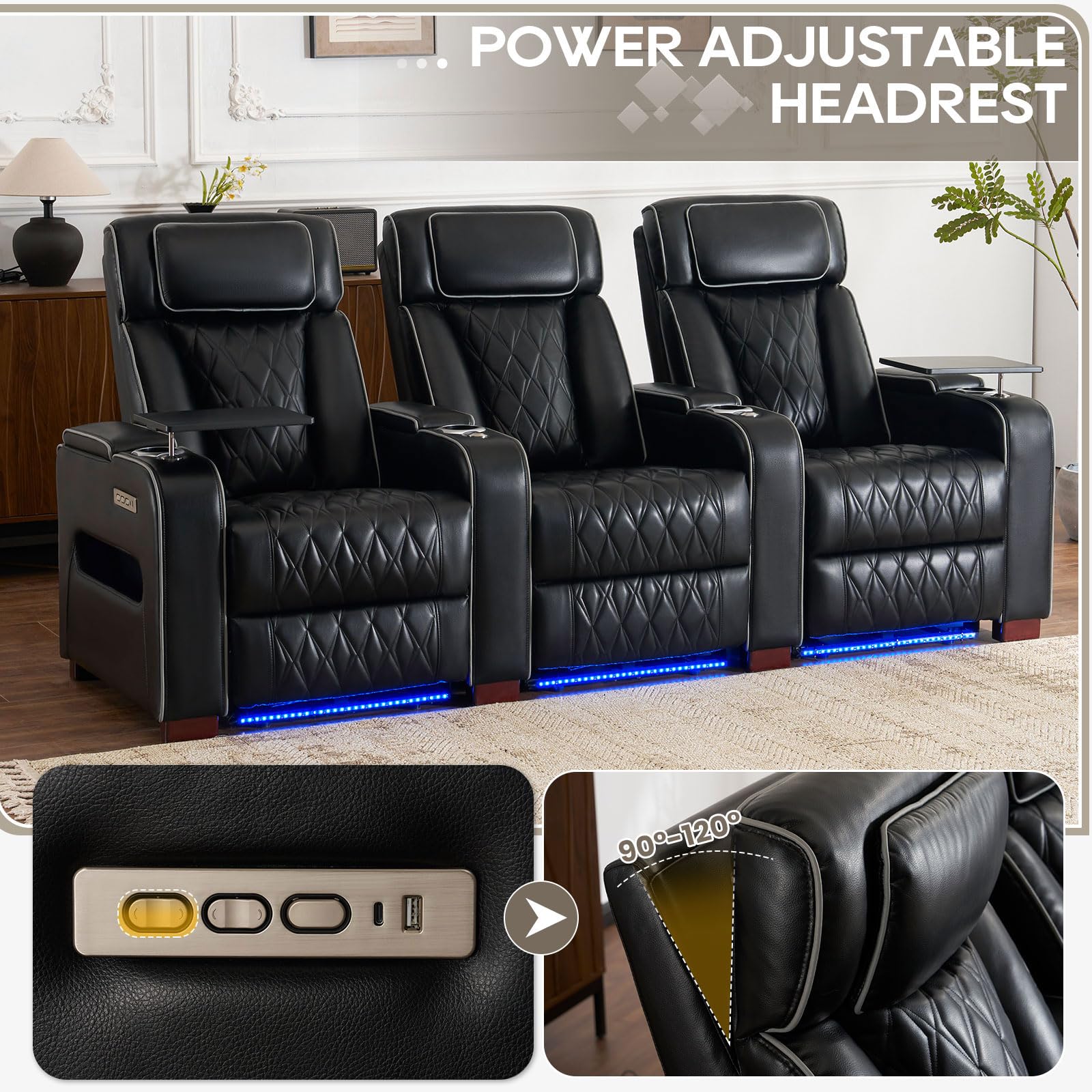 Luxury Home Theater Seating Power Recliner with LED Lighting