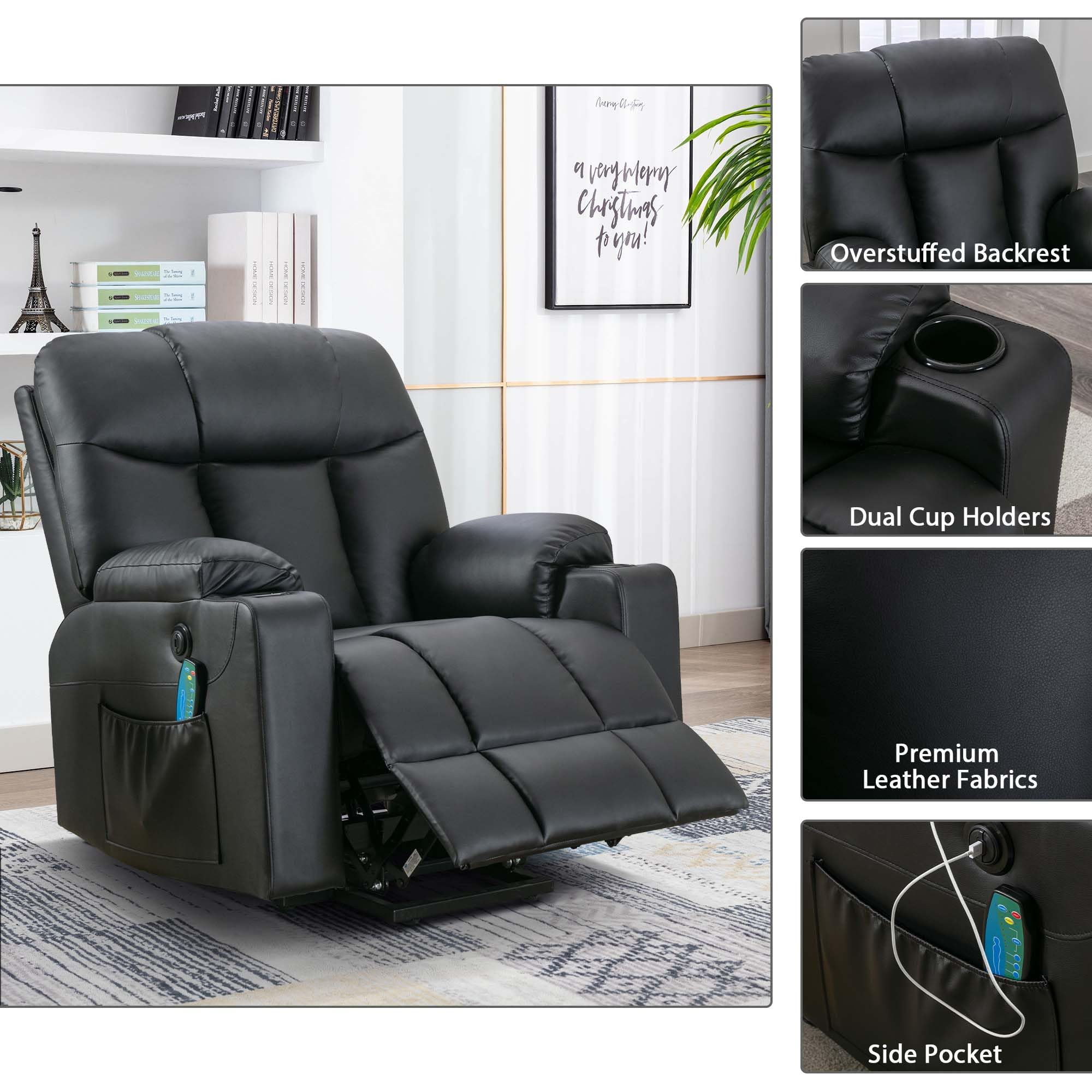 26" Extra Wide Power Lift Recliner with Heat and Massage