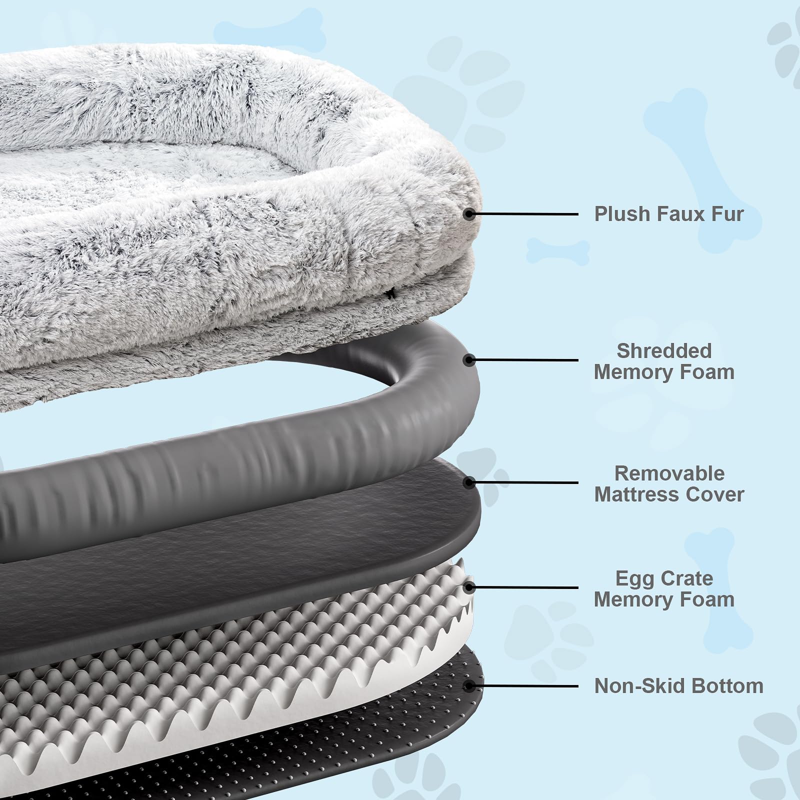 Orthopedic Human Dog Bed XL Light Grey
