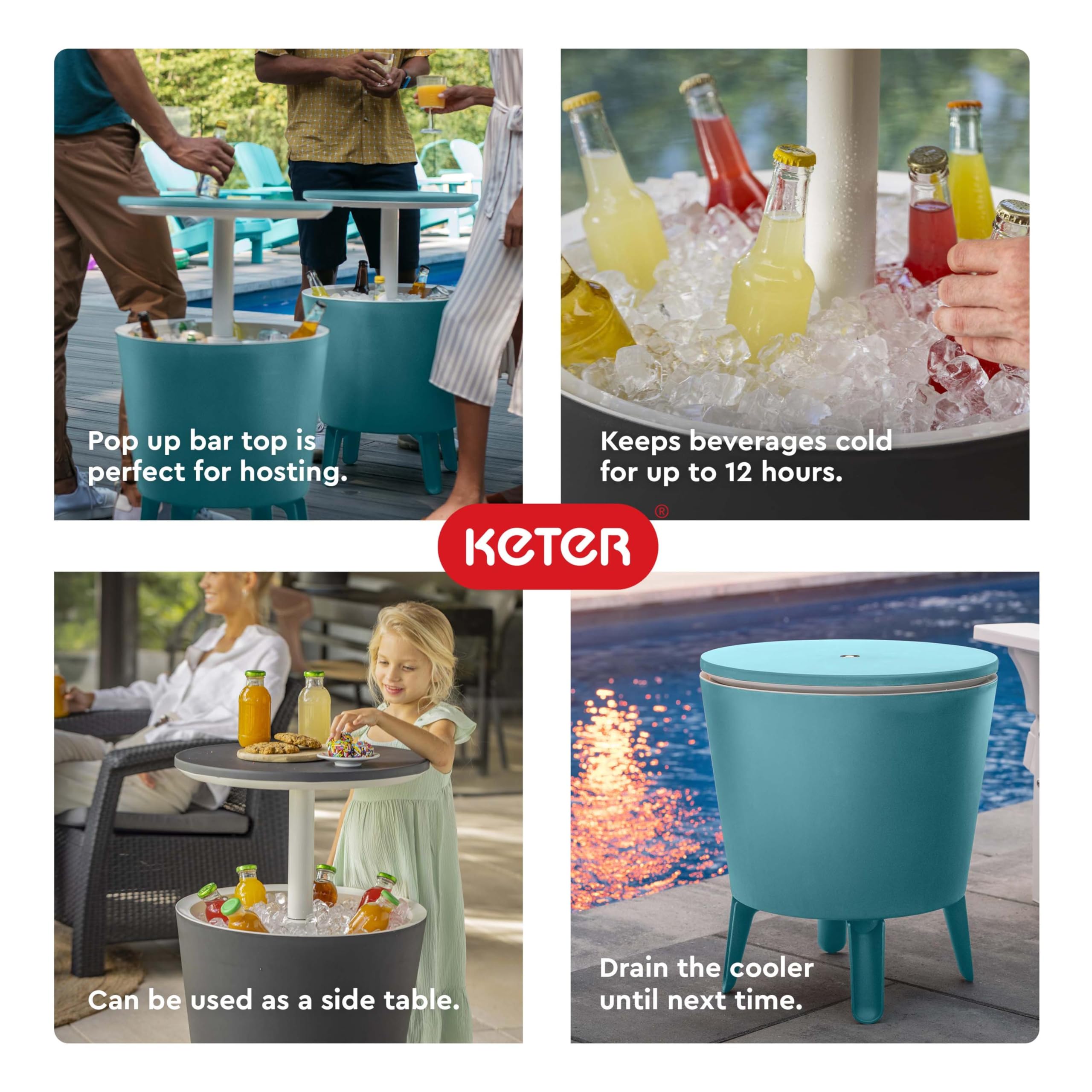Outdoor Cooler Bar Table with Pop-Up Design and 7.5 Gallon Capacity