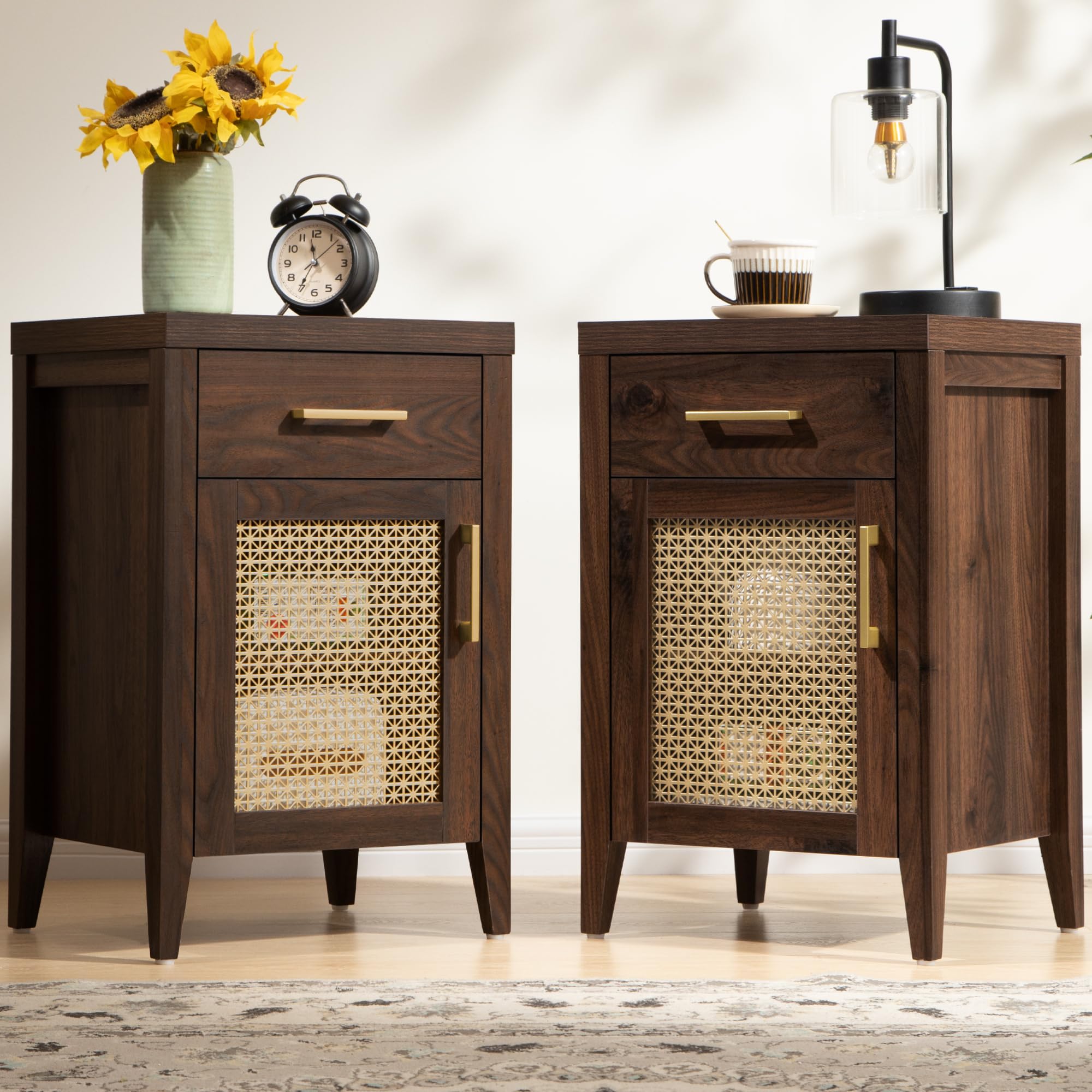 Mid-Century Modern Nightstand Set of 2 with Drawer
