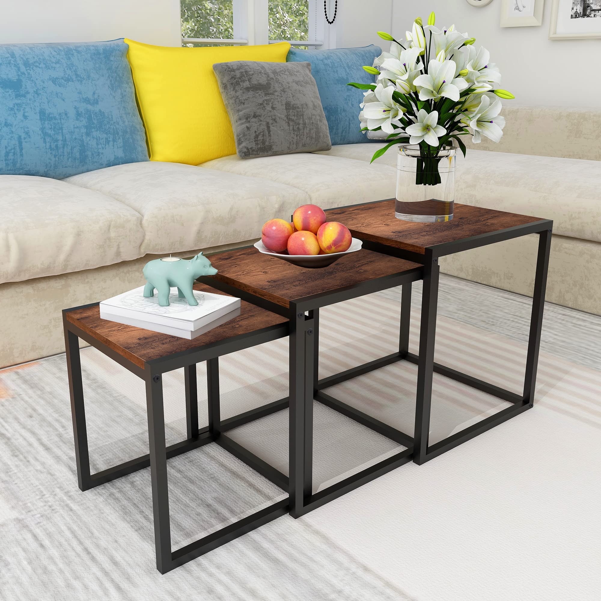 Nesting Table Set of 3 with Metal Frame