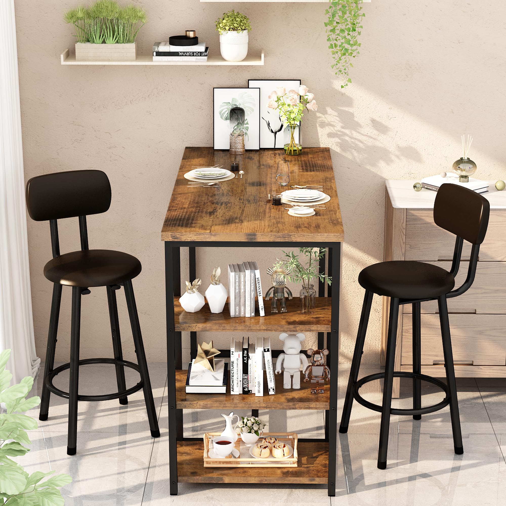 3-Piece Pub Dining Table Set with Storage