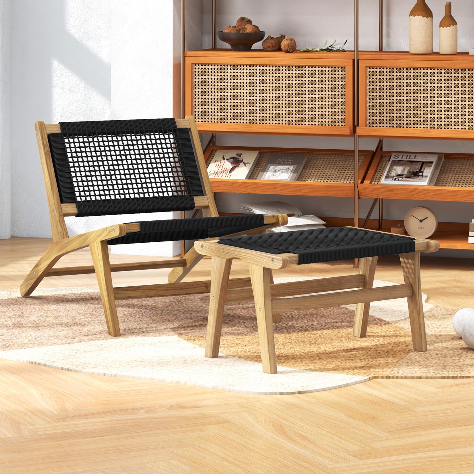 Mid Century Modern Accent Chair with Ottoman