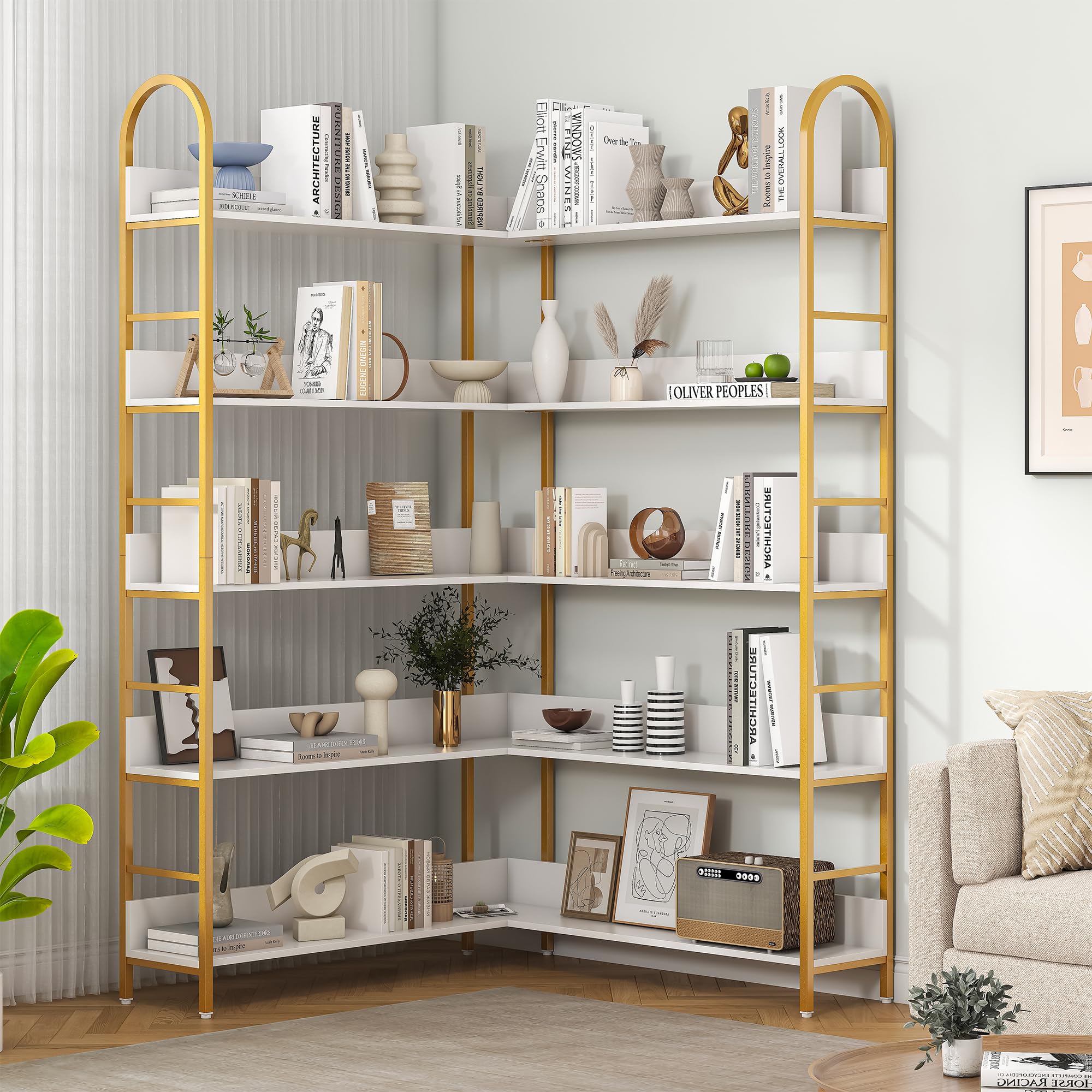 5-Tier Corner Bookshelf with Metal Frame