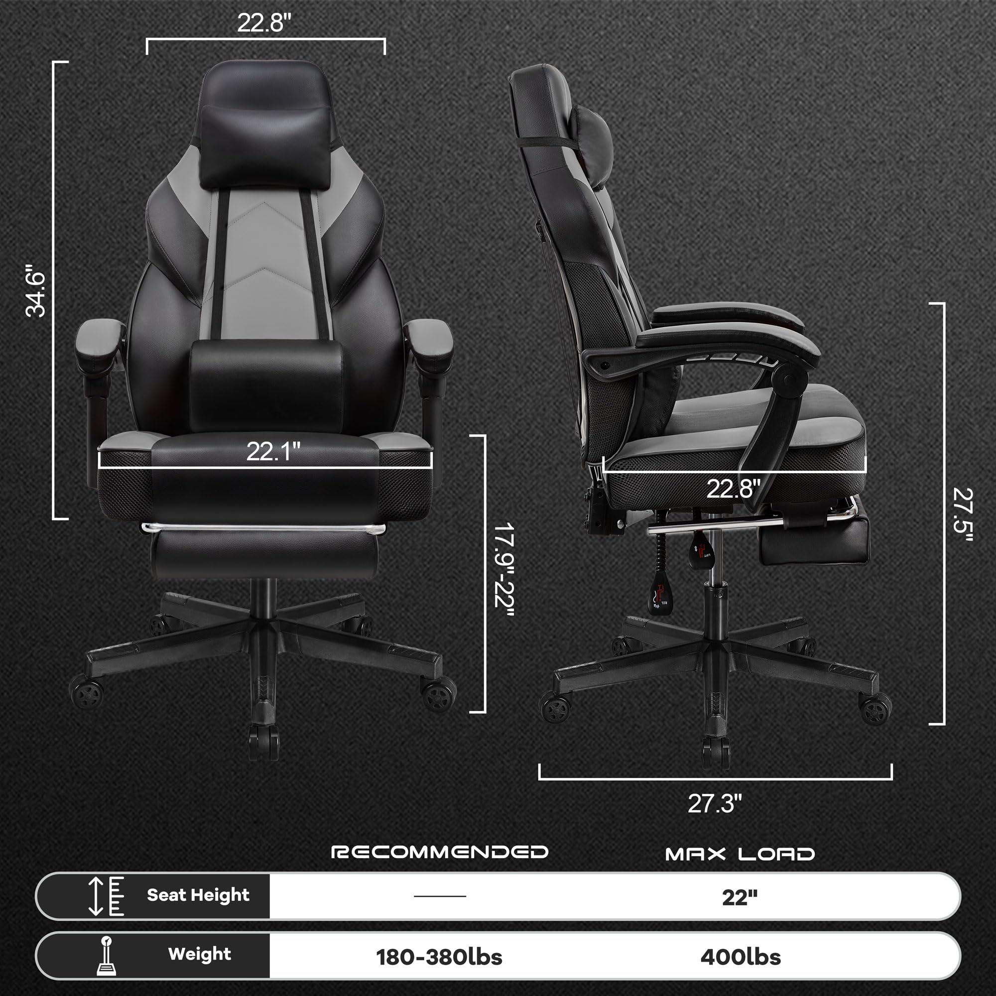 Ergonomic Gaming Chair with Footrest and Massage Lumbar