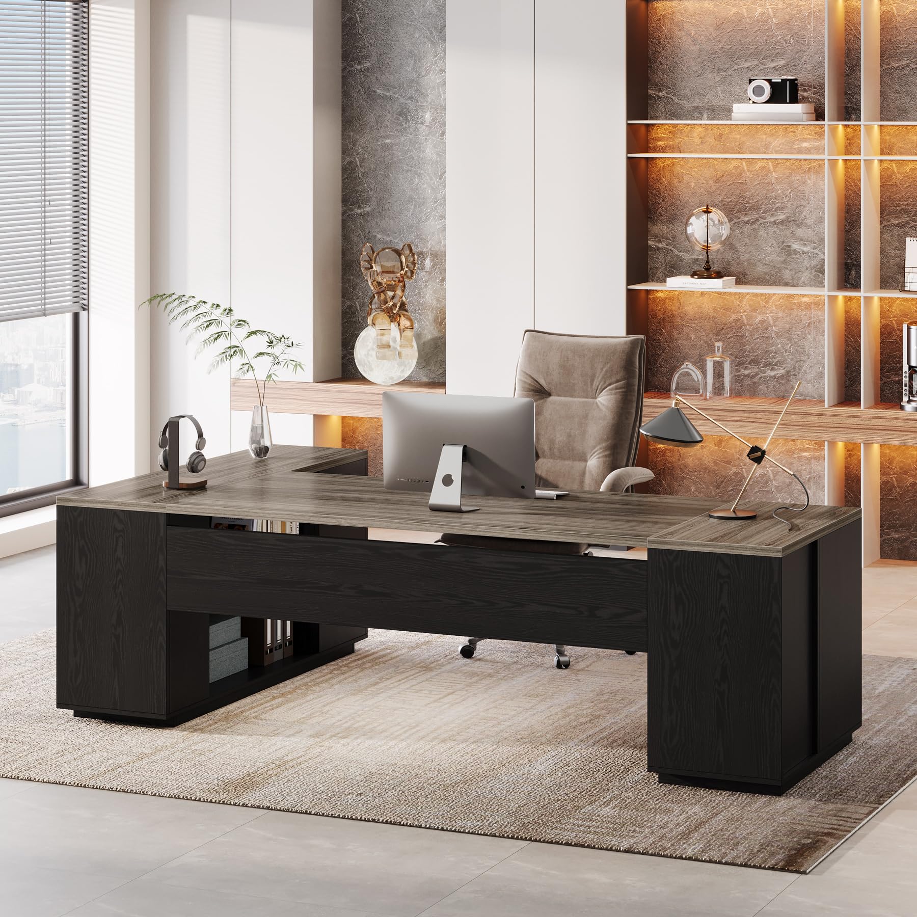 L-Shaped Executive Desk with Storage