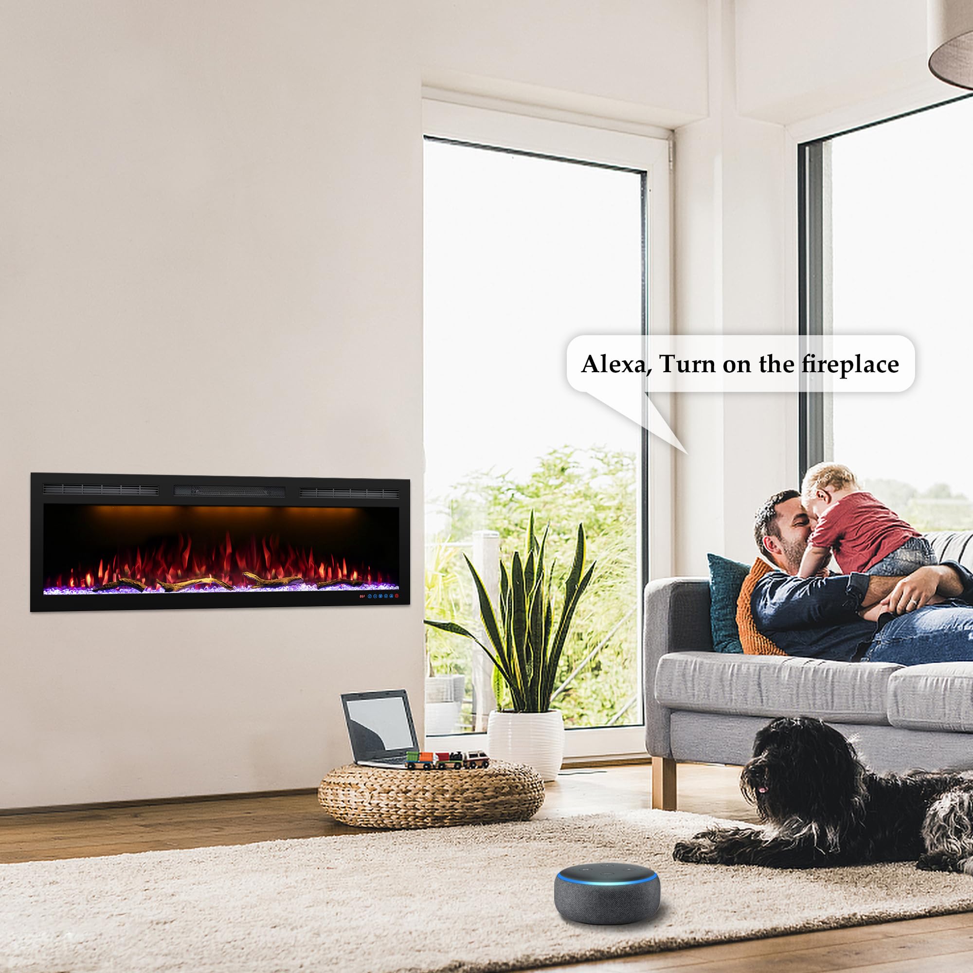 50" Smart Electric Fireplace with WiFi Control