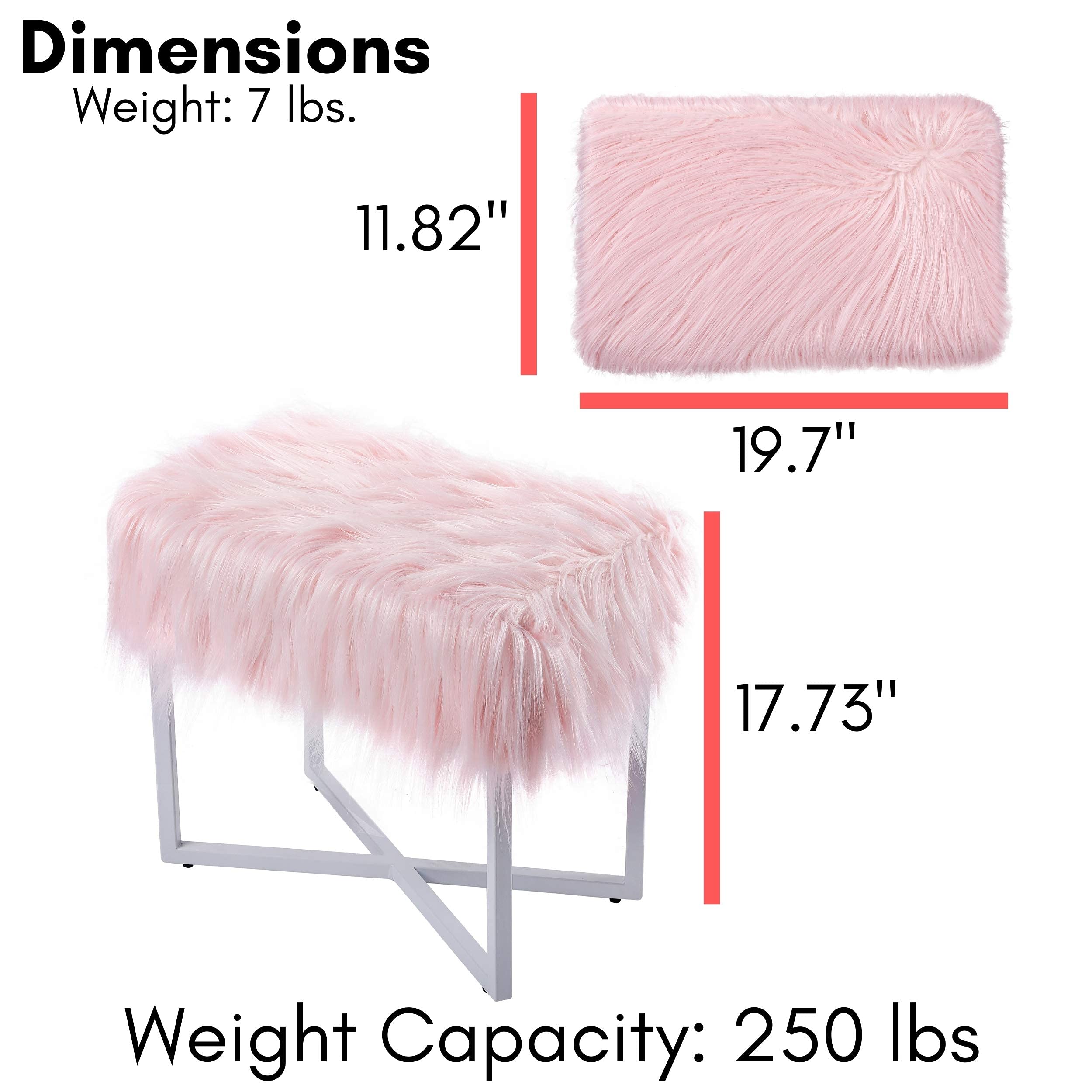 Rectangular Faux Fur Vanity Stool Ottoman Pink