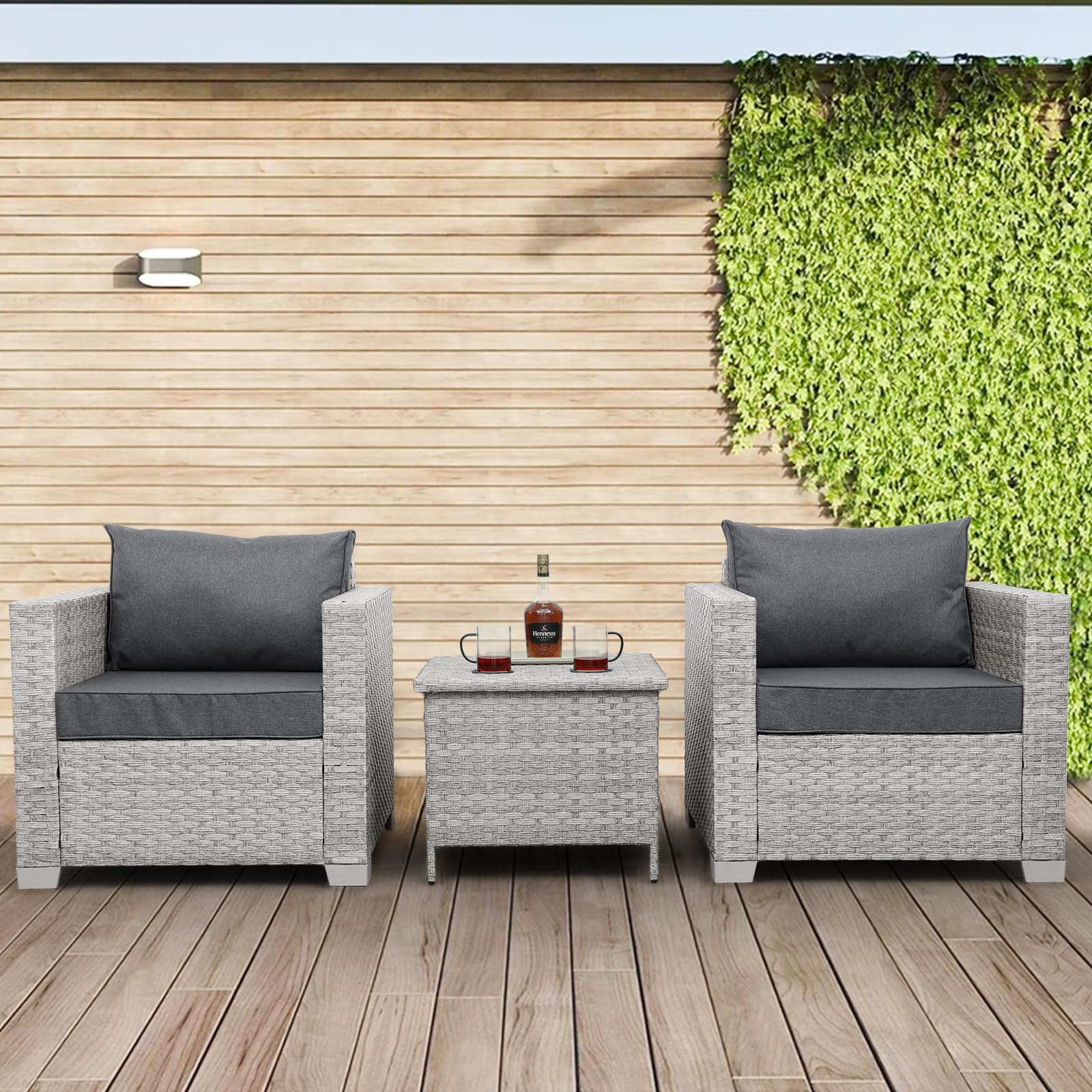 Outdoor Wicker Side Table with Storage