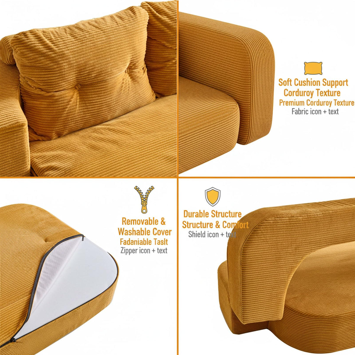 78.7" Convertible Sofa Bed with Corduroy Upholstery