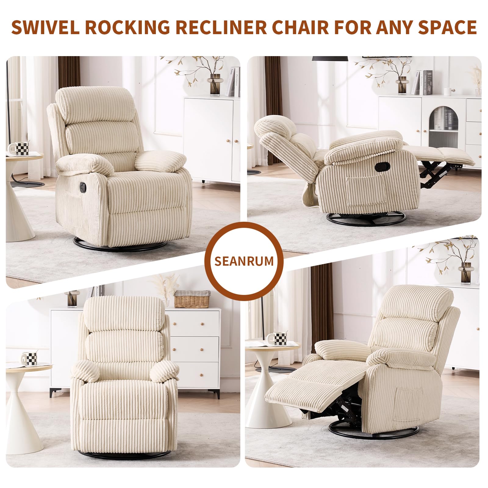 360° Swivel Rocking Recliner Chair with Footrest