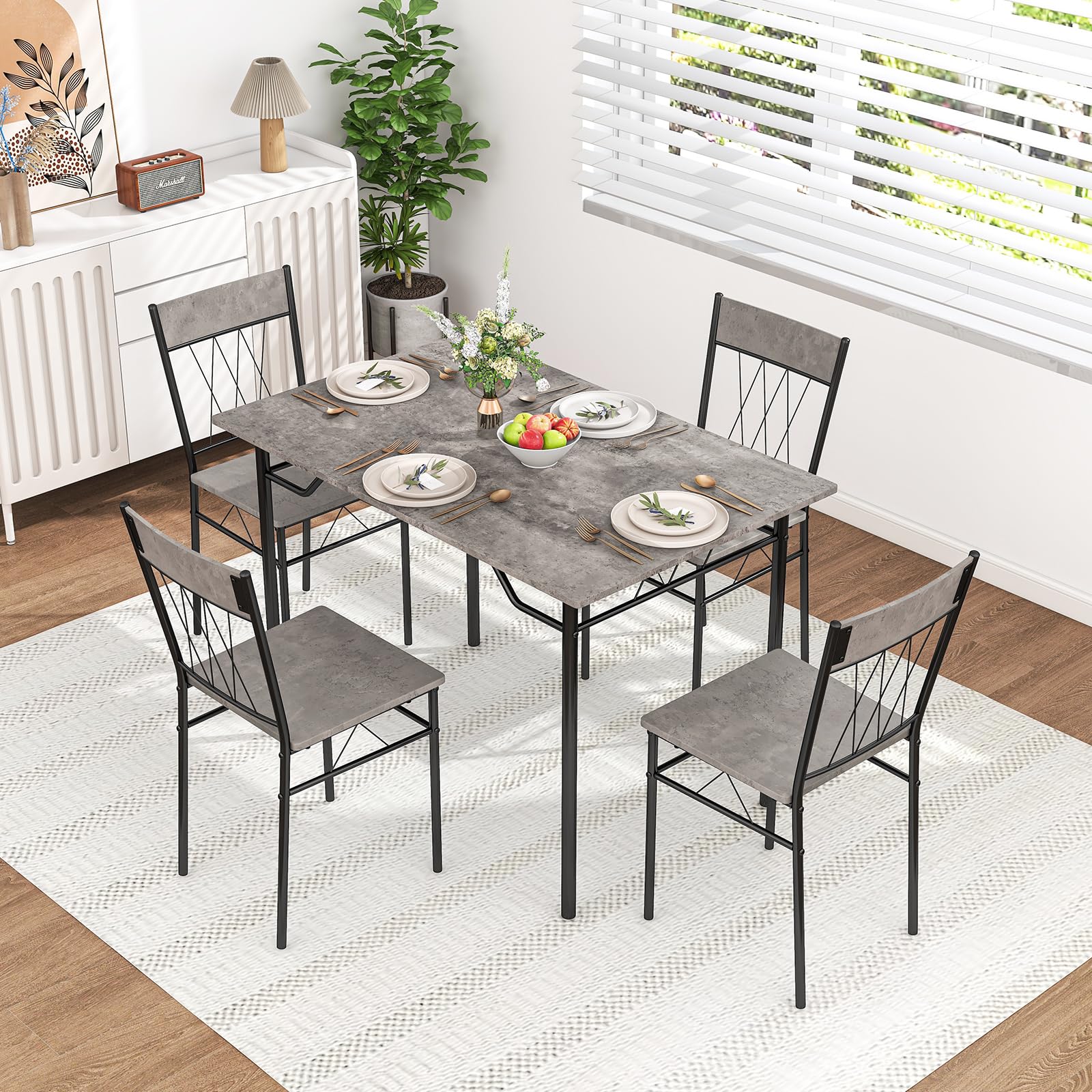 5-Piece Dining Table Set with Metal Frame