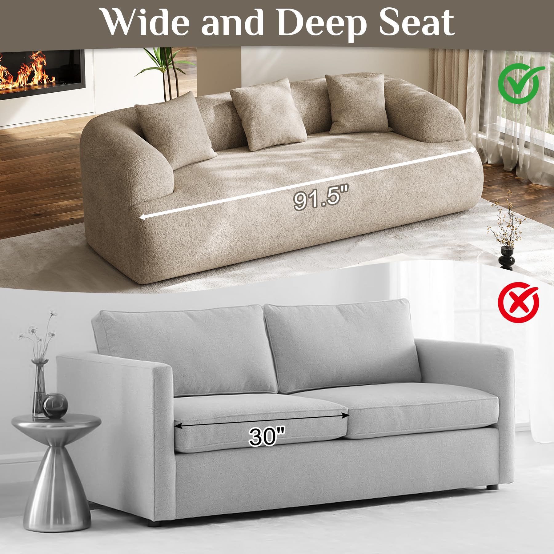 Chenille Curved Cloud Sofa 3-Seater with Pillows