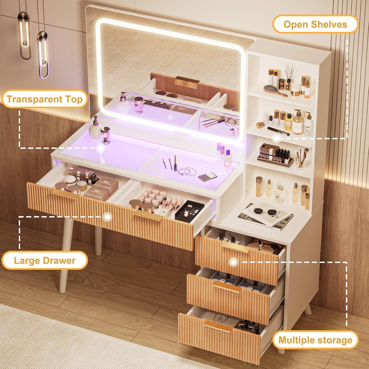 Vanity Desk with Mirror and Lights 44 Inch