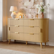 Fluted 6-Drawer Dresser with Sliding Door - 55 Inch Wide Mid-Century Modern