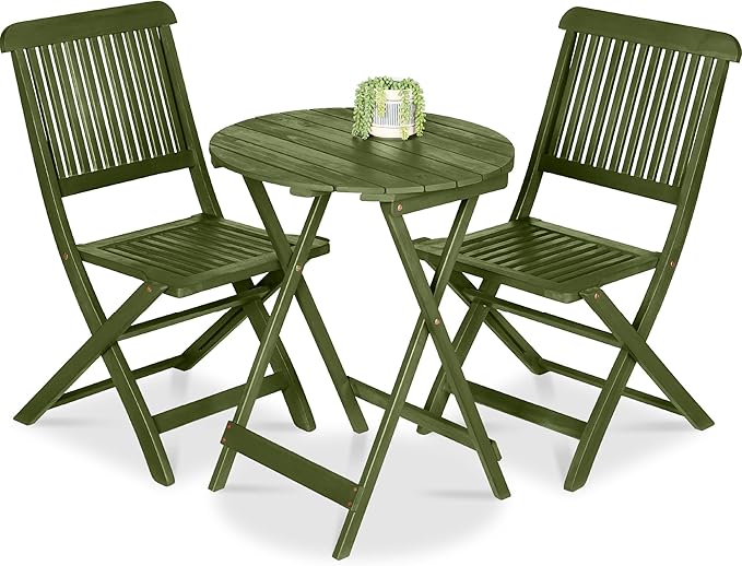 3-Piece Acacia Wood Bistro Set - Folding Patio Furniture with 2 Chairs & Round Table