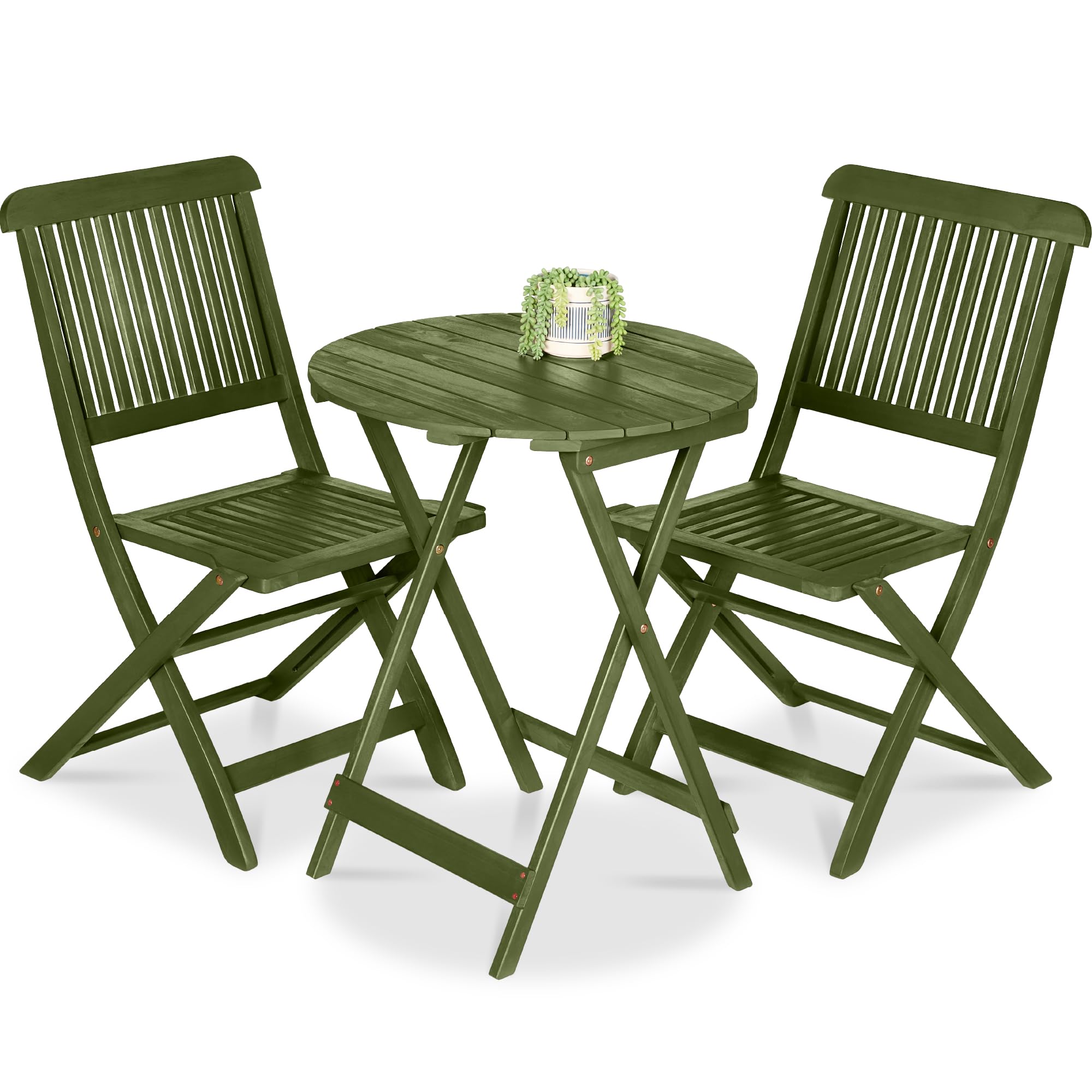 3-Piece Acacia Wood Bistro Set - Folding Patio Furniture with 2 Chairs & Round Table