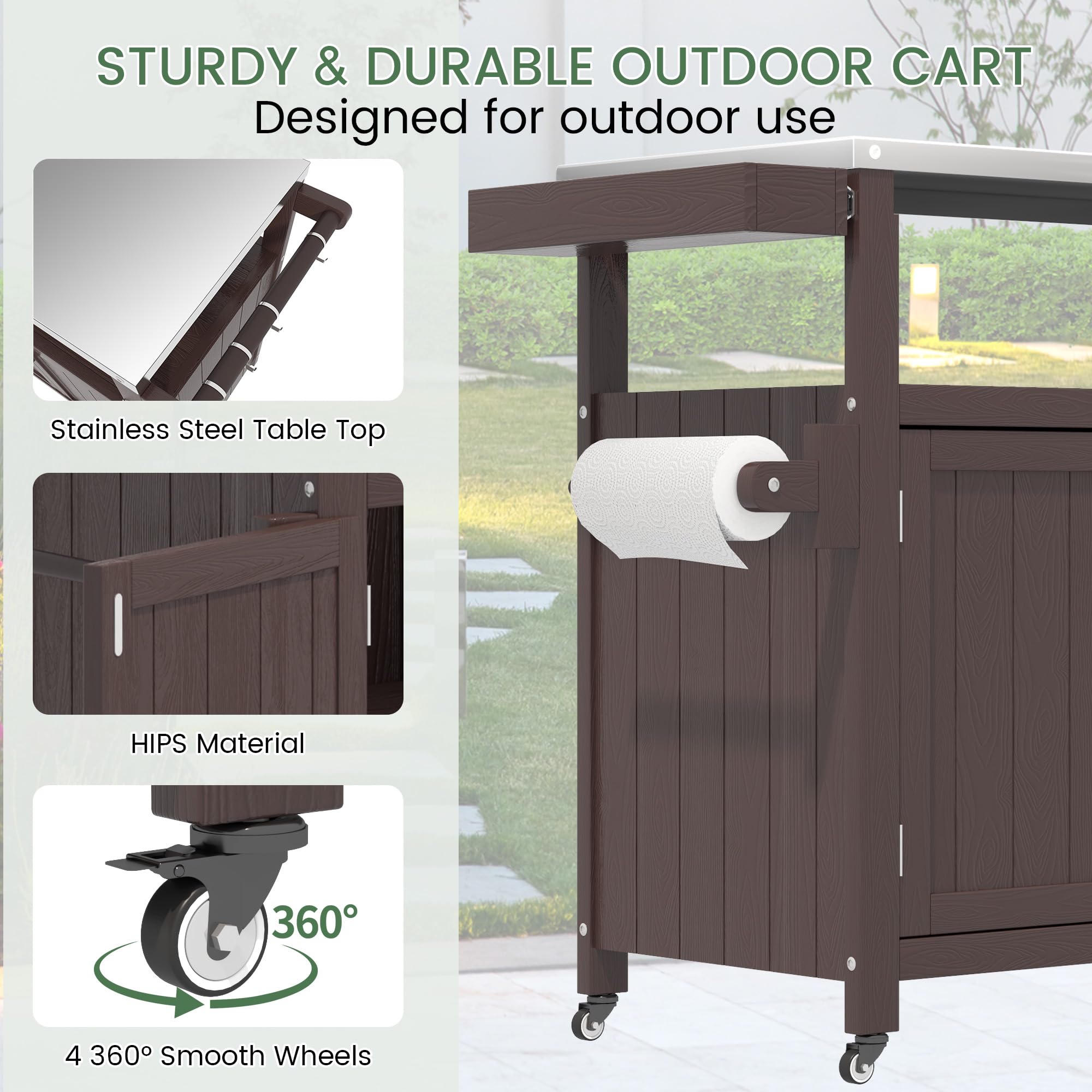 Weatherproof Outdoor Kitchen Island with Stainless Steel Top