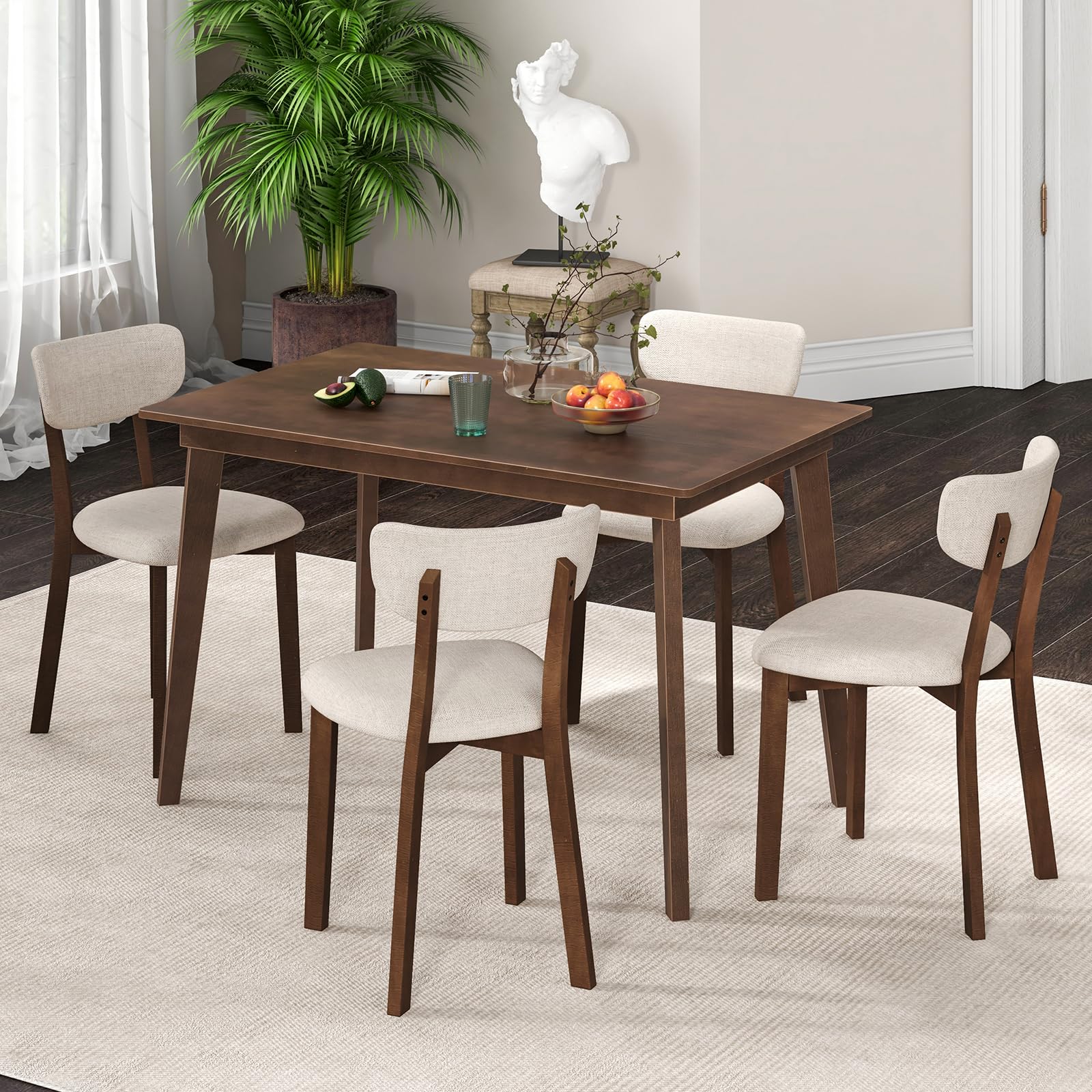 5-Piece Dining Table Set for 4 with Padded Chairs