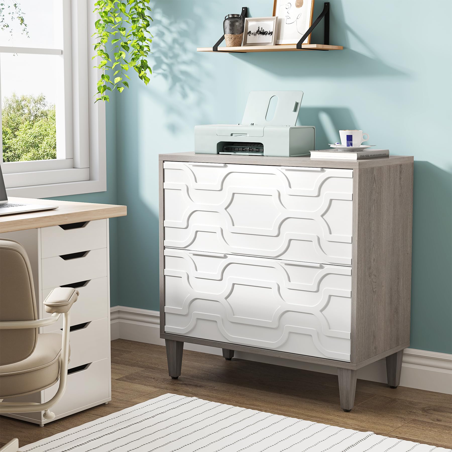 2-Drawer Lateral File Cabinet with Printer Stand