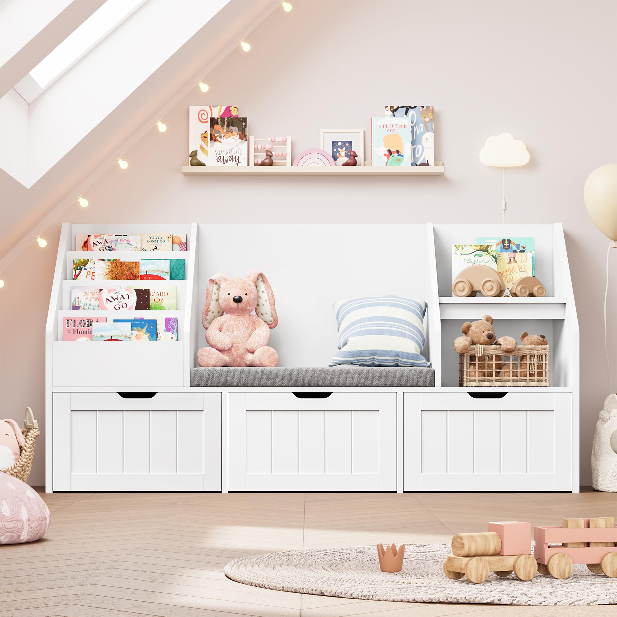 Kids Bookshelf with Reading Nook and Storage
