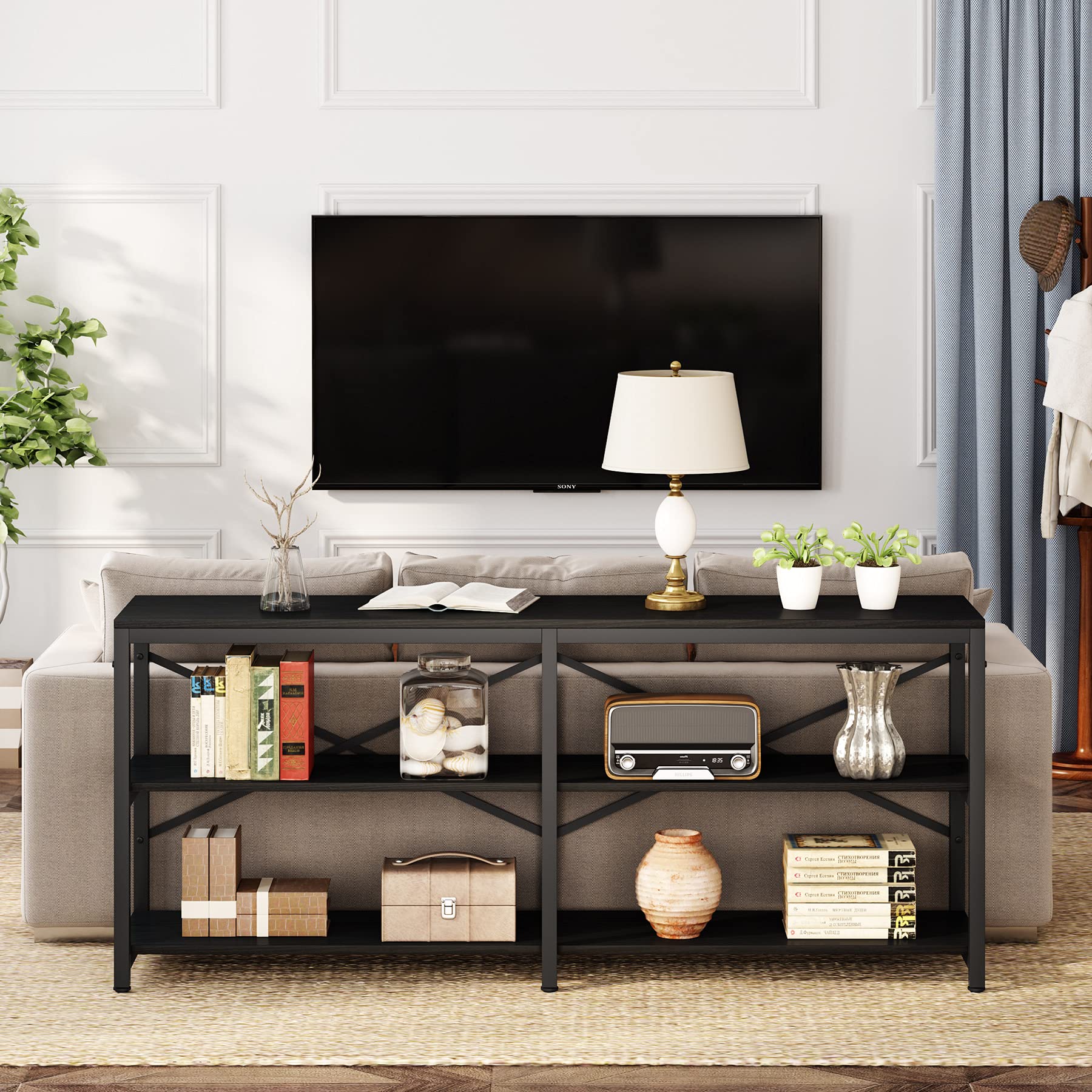 Extra Long Console Table with Storage Shelves