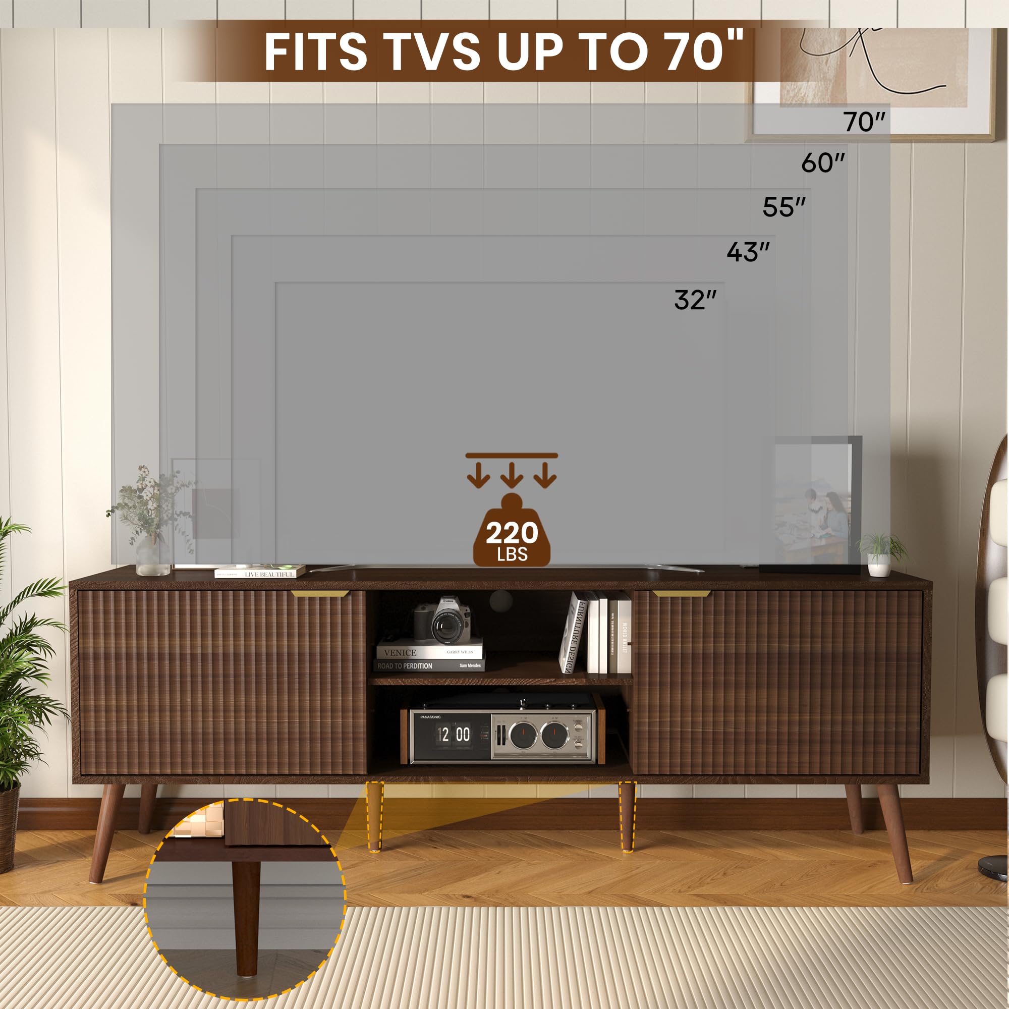 TV Stand with Power Outlet for 55-70 Inch TVs