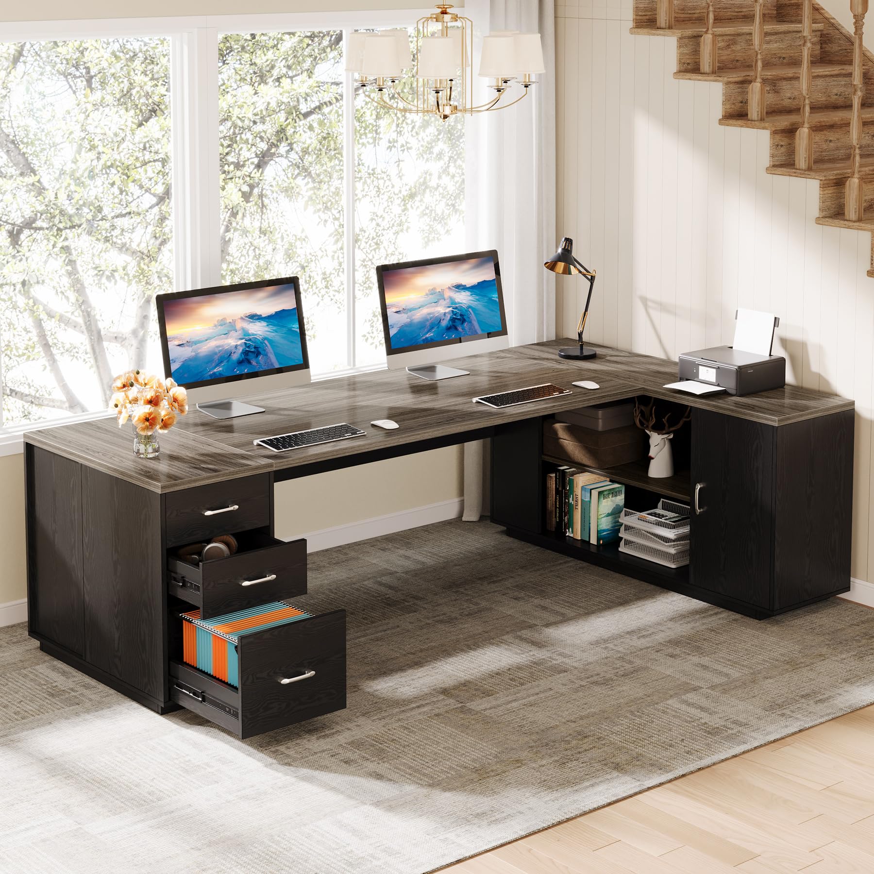 L-Shaped Executive Desk with Storage
