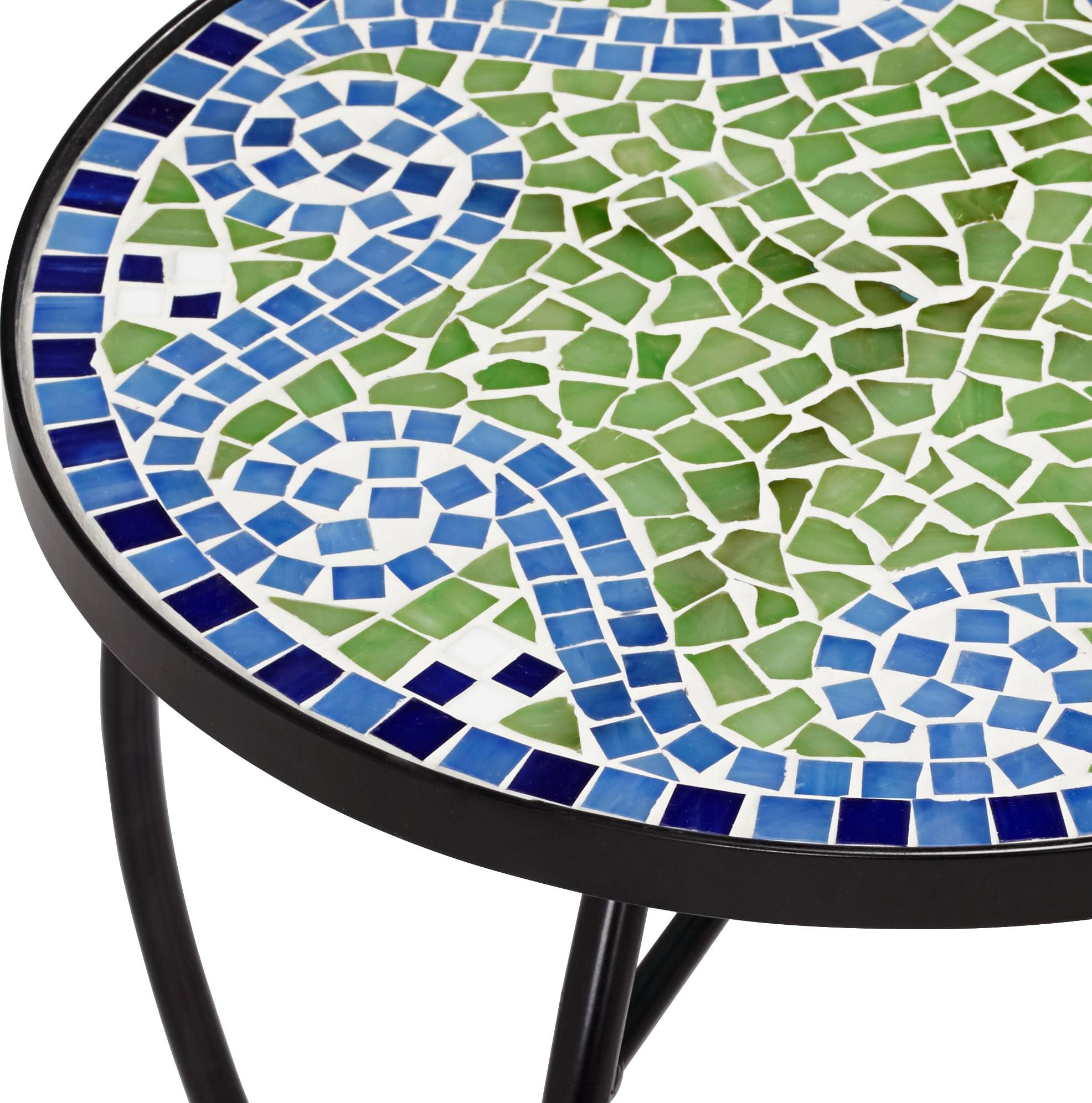Ocean Wave Mosaic Round Outdoor Accent Tables Set of 2