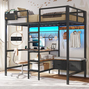 Twin Loft Bed with L-Shaped Desk and Storage Shelves