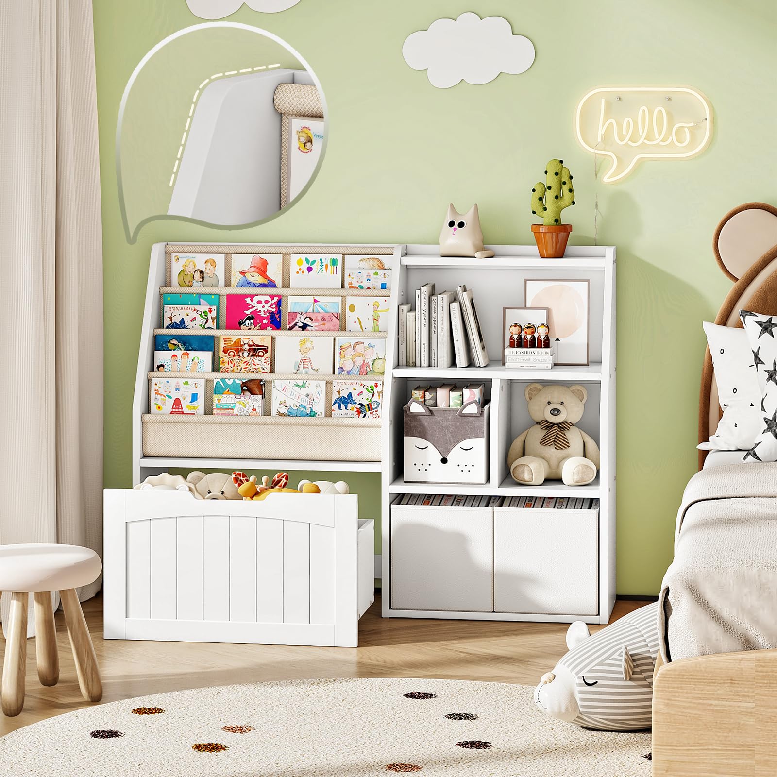 Kids Bookshelf with Toy Storage and Fabric Baskets