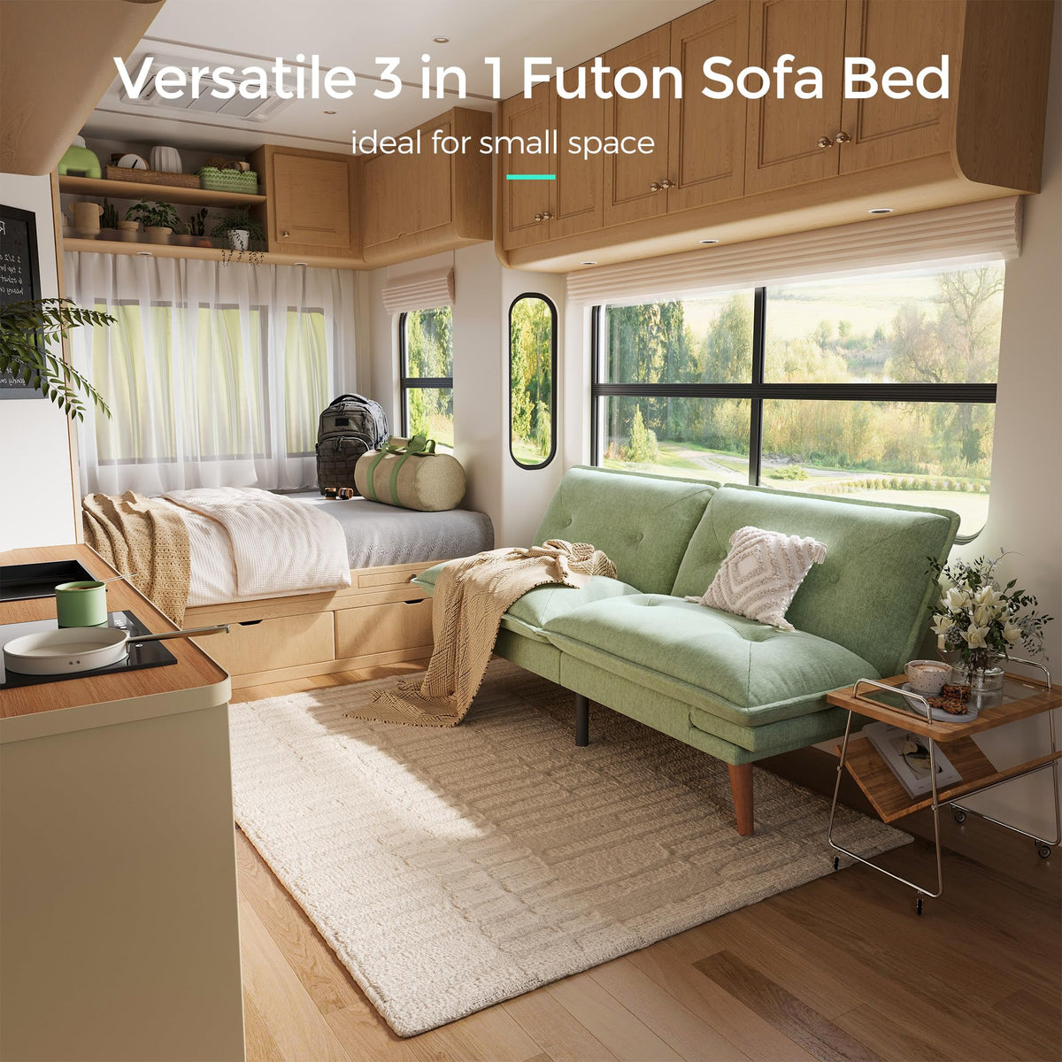 70" Convertible Futon Sofa Bed with Adjustable Backrest and Armrests