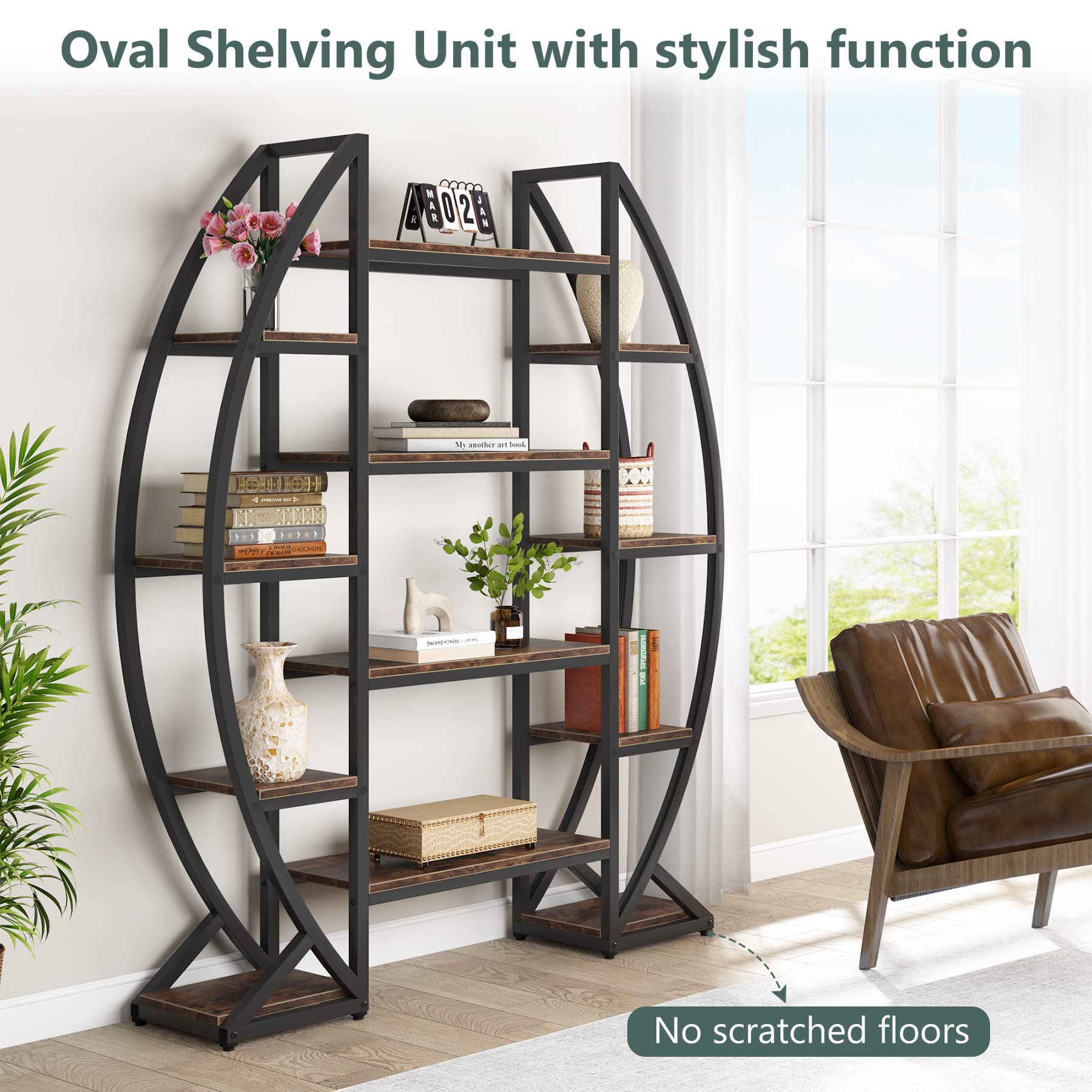 Oval Bookshelf Triple Wide 5-Tier Etagere Display