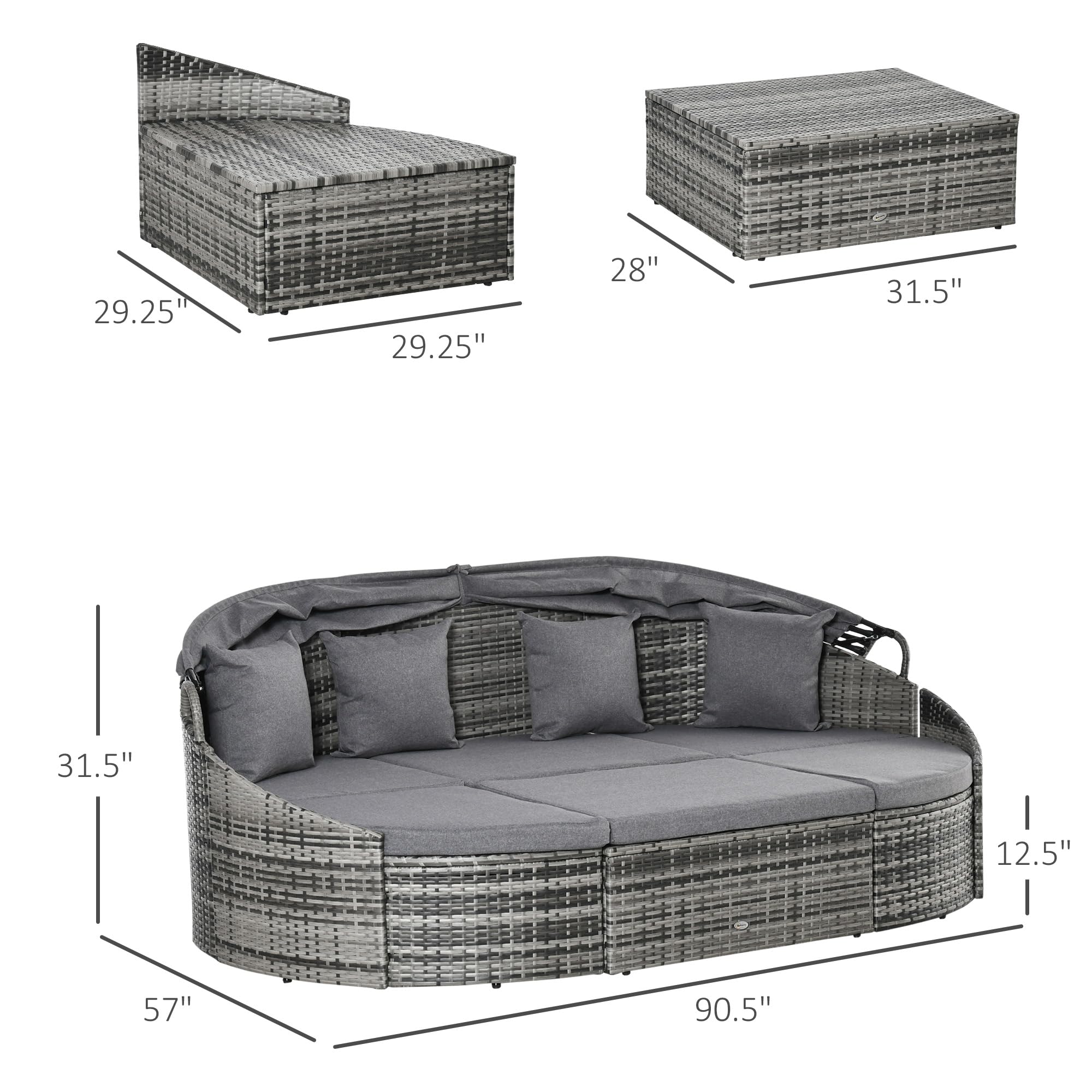 4-Piece Convertible Outdoor Rattan Daybed Set