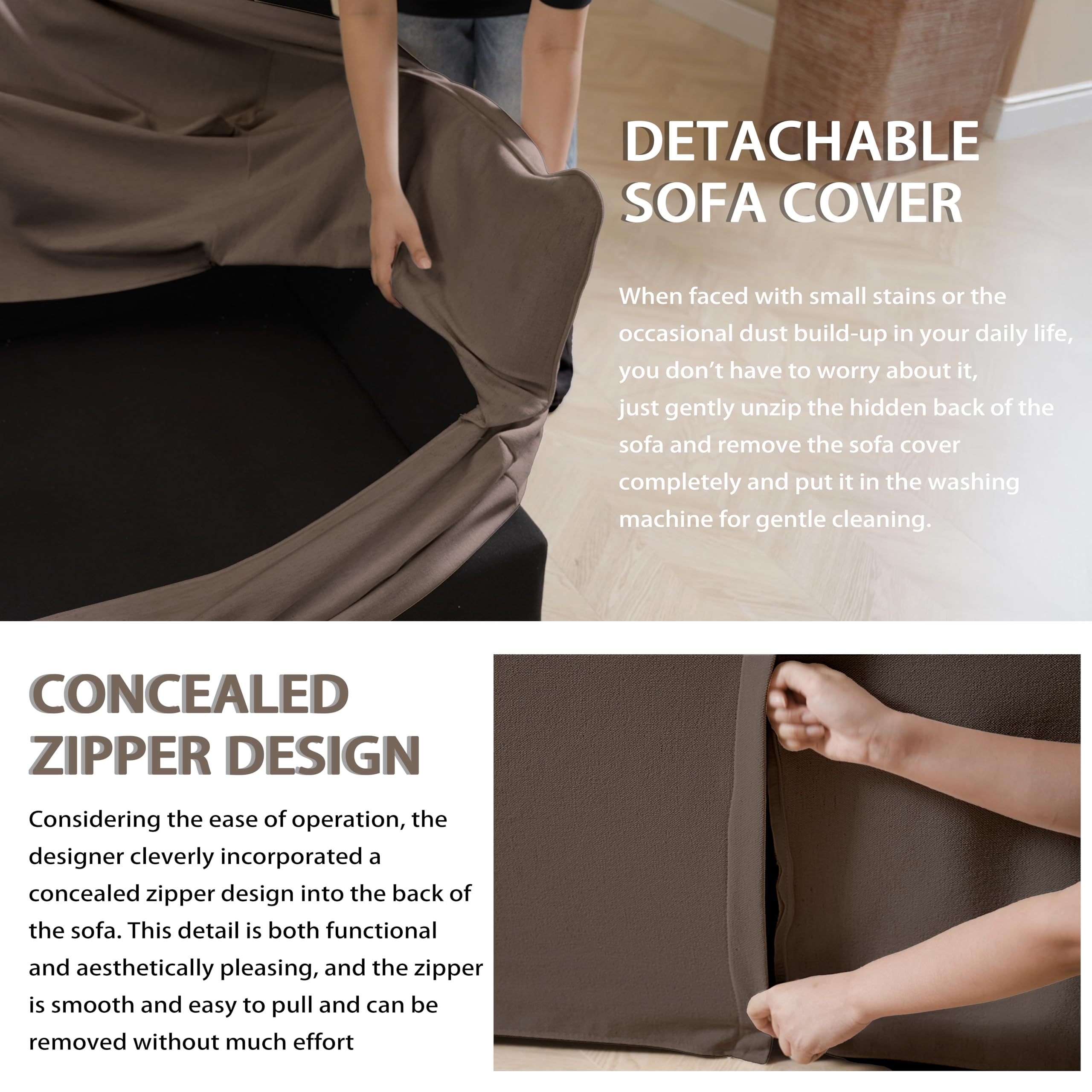 Oversized Accent Chair with Deep Seat and Washable Linen Fabric