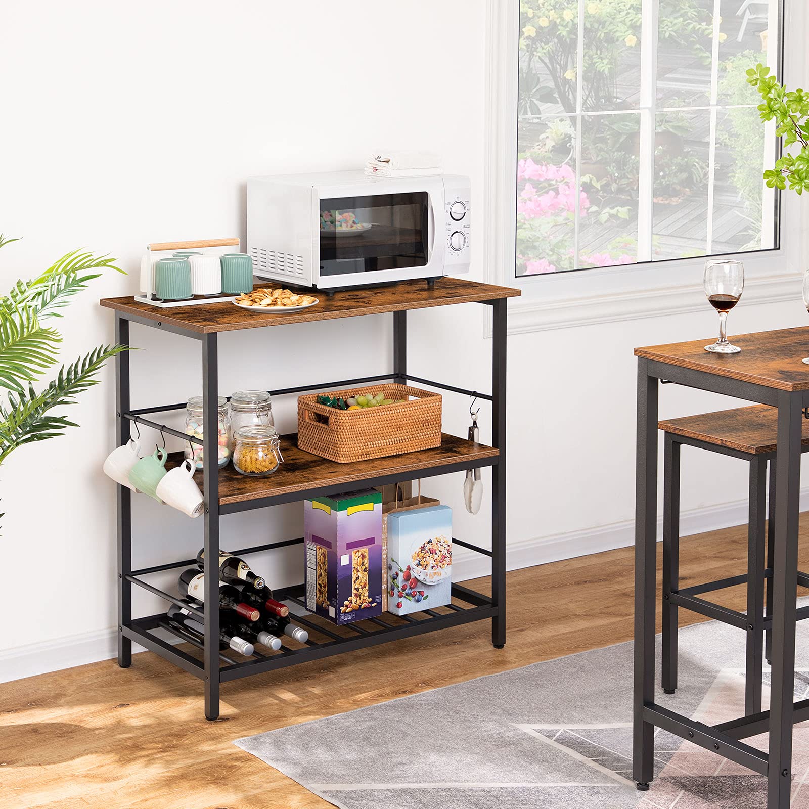 Kitchen Island with Wine Rack and Hooks