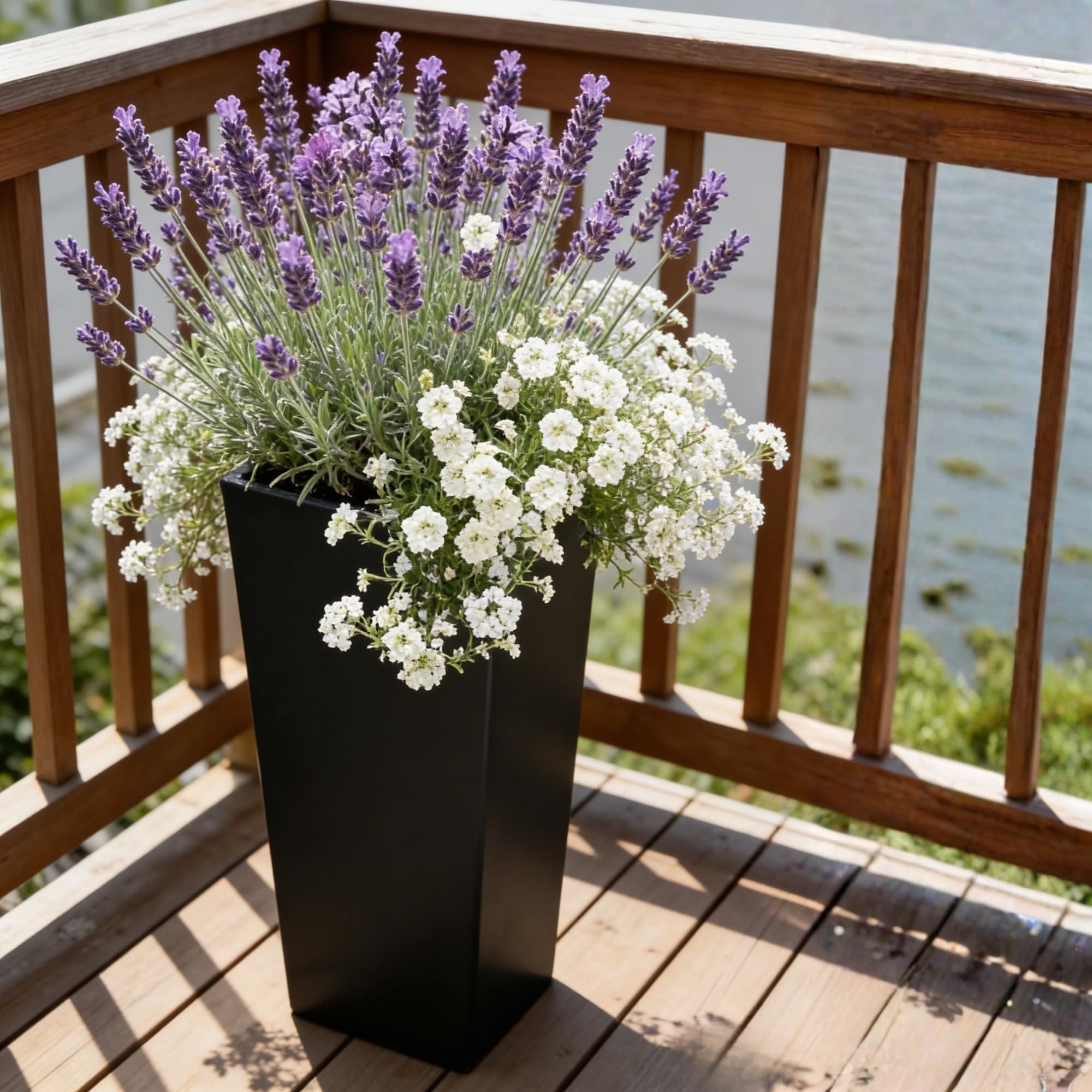 27" Tall Planters Set of 2 Black Outdoor Weather-Resistant with Drainage