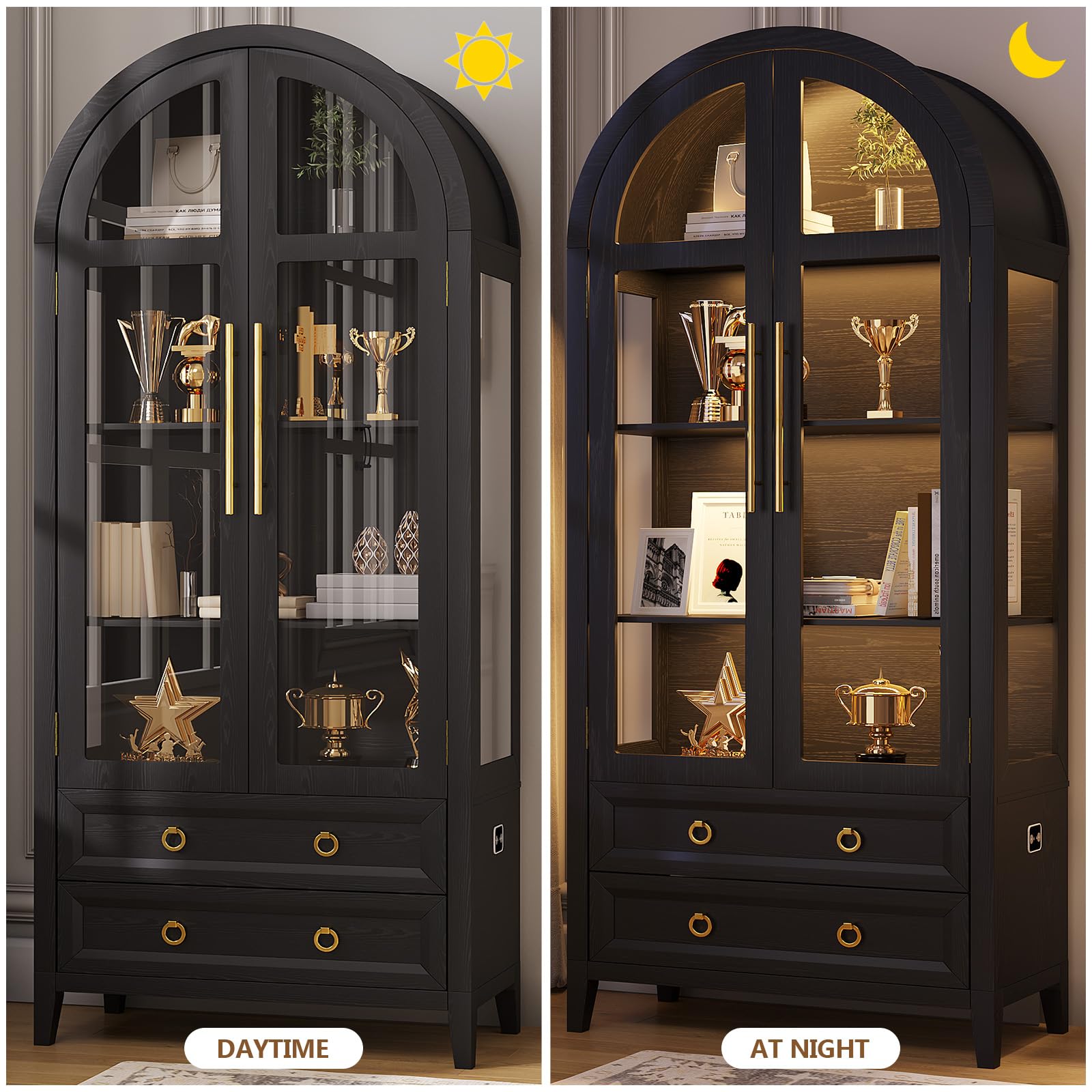 Arched Display Cabinet with LED Lighting