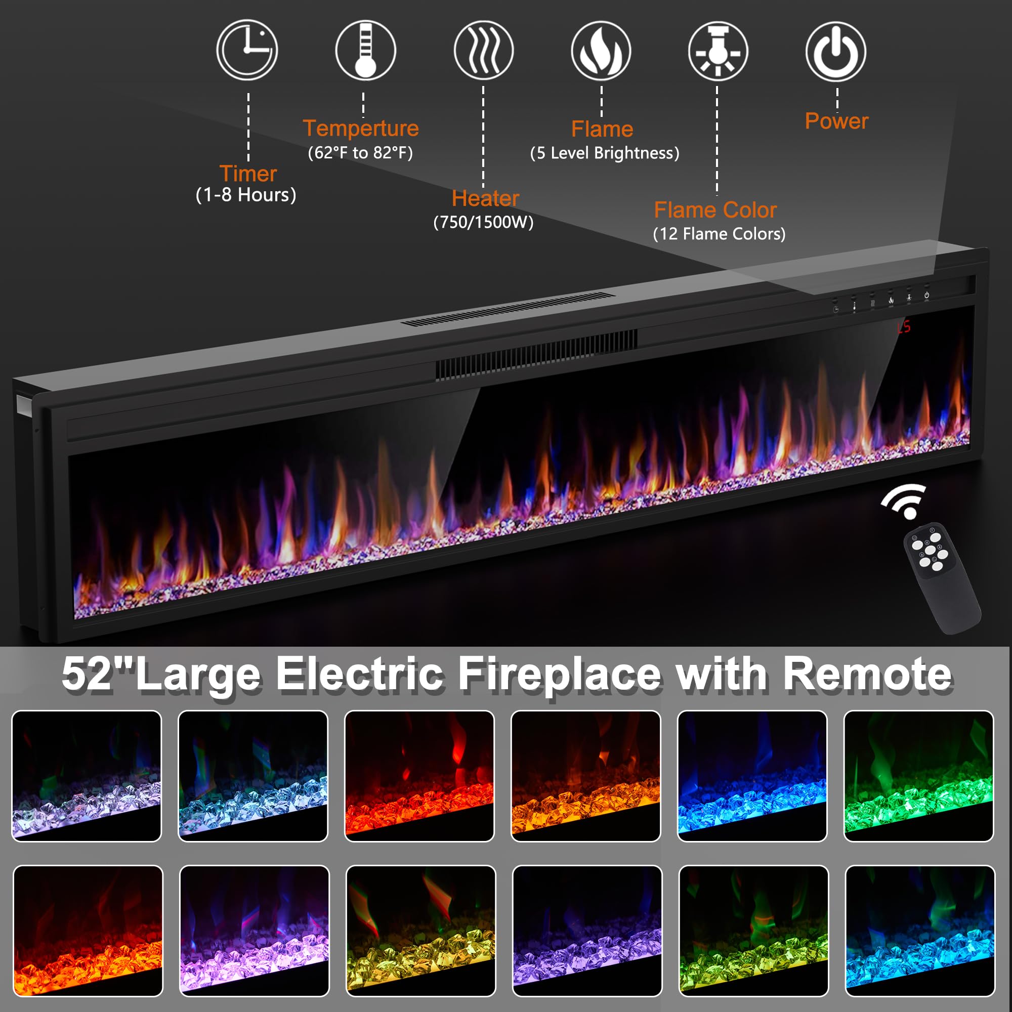 58" Fireplace TV Stand with Electric Fireplace
