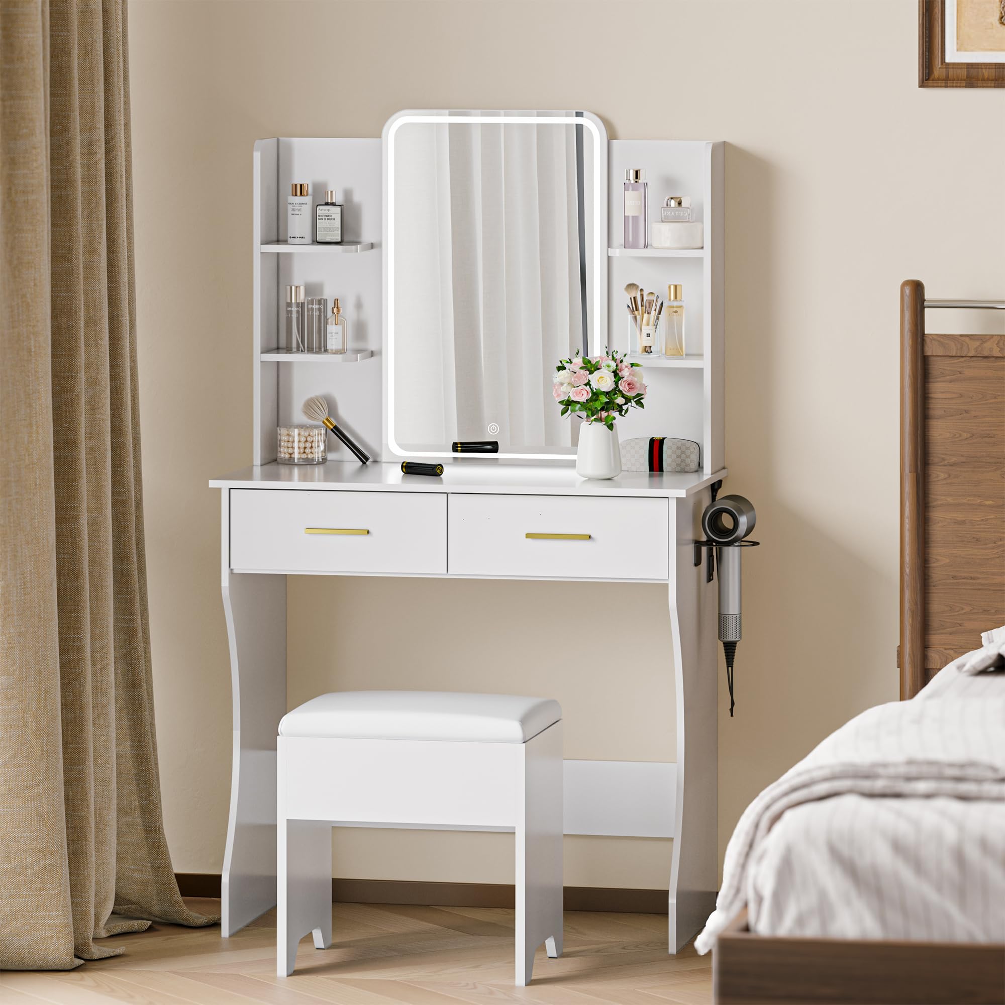 LED Makeup Vanity Desk with Mirror and Storage