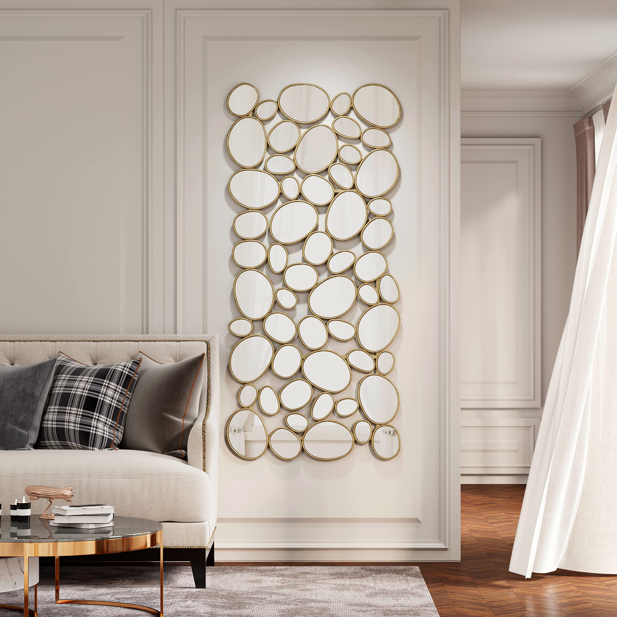 Gold Decorative Wall Mirror - 23x51 Inch Pebble Design Metal Frame