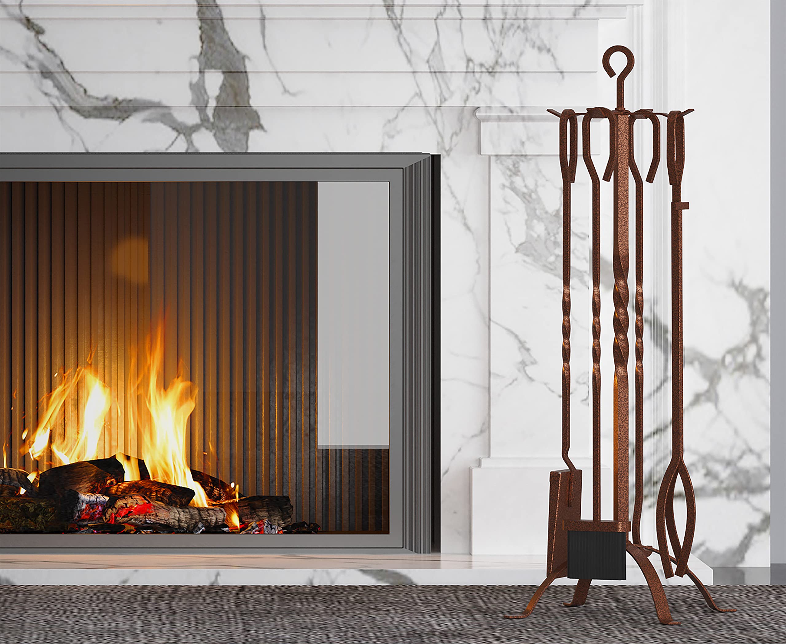 5-Piece Fireplace Tool Set with Stand