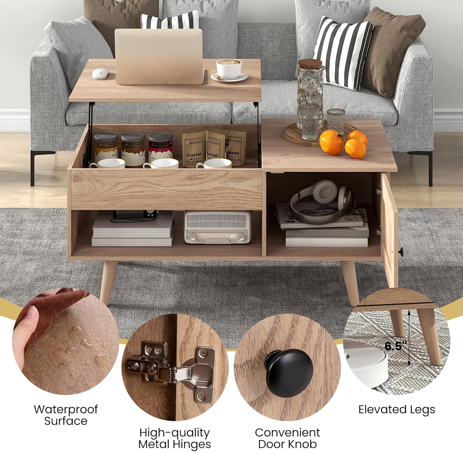 Lift Top Coffee Table with Hidden Storage