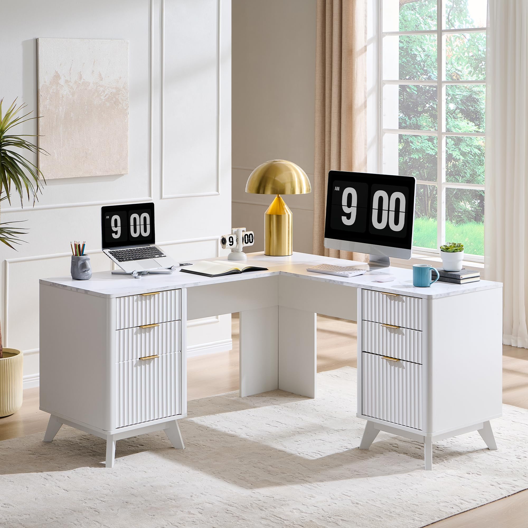 60" L-Shaped Executive Desk with Charging Station