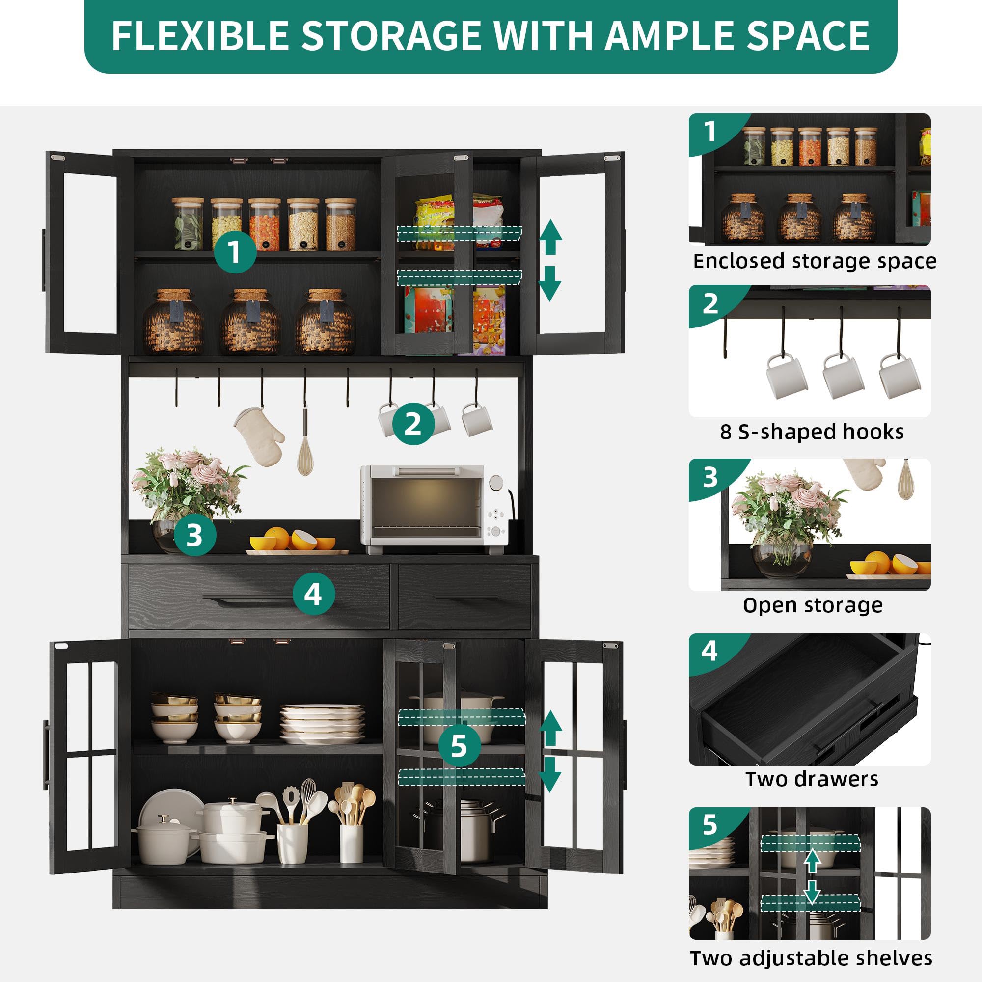 Kitchen Pantry Storage Cabinet with Power Outlet