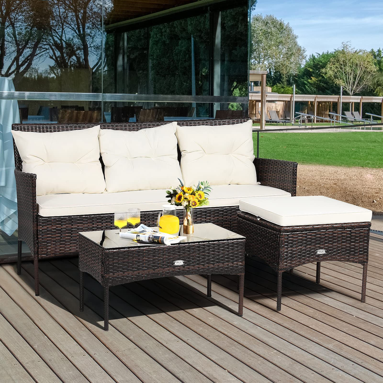 3-Piece Outdoor Rattan Conversation Set